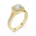 D Color Round Moissanite Engagement Ring with Secret Halo
