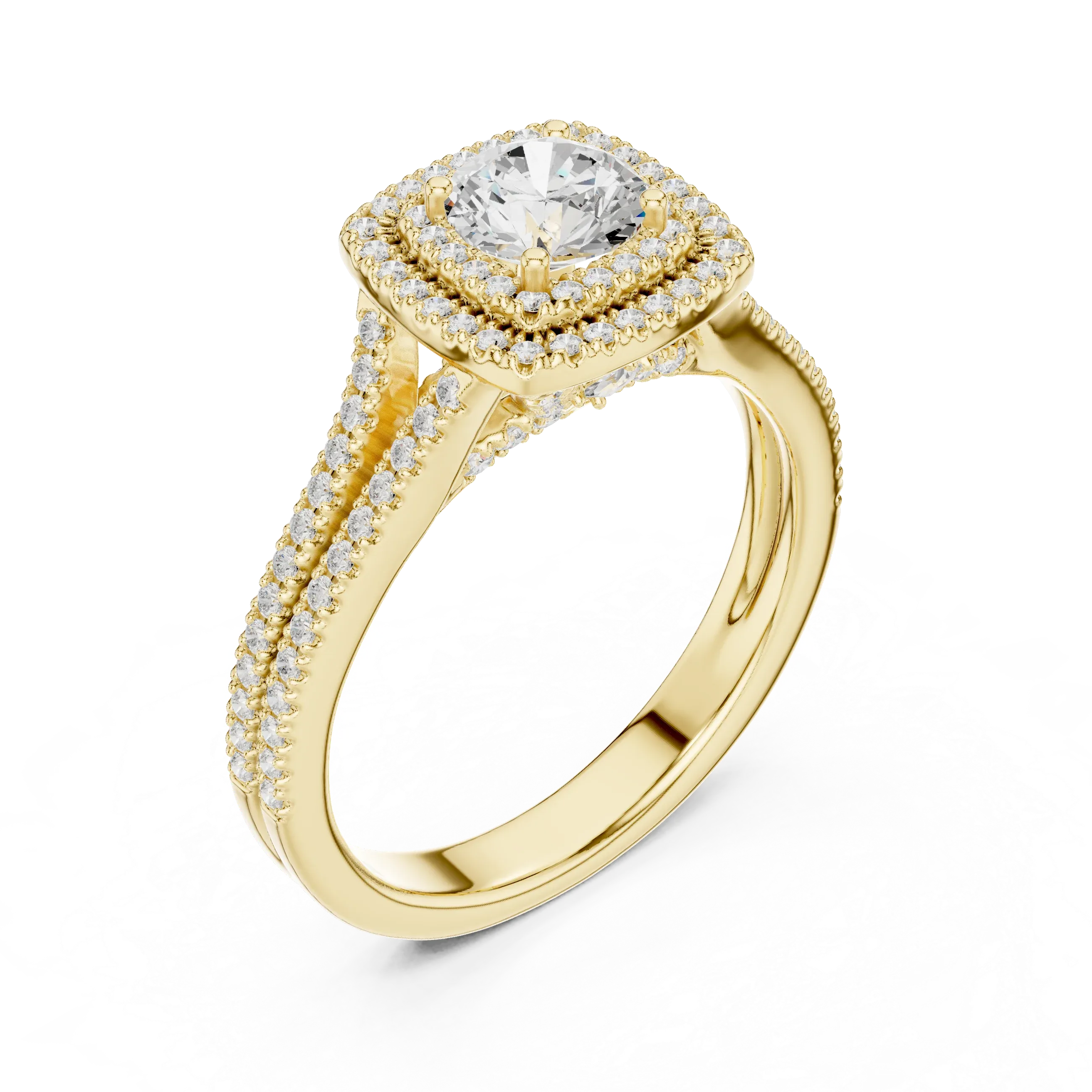 D Color Round Moissanite Engagement Ring with Secret Halo