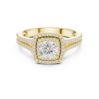 D Color Round Moissanite Engagement Ring with Secret Halo