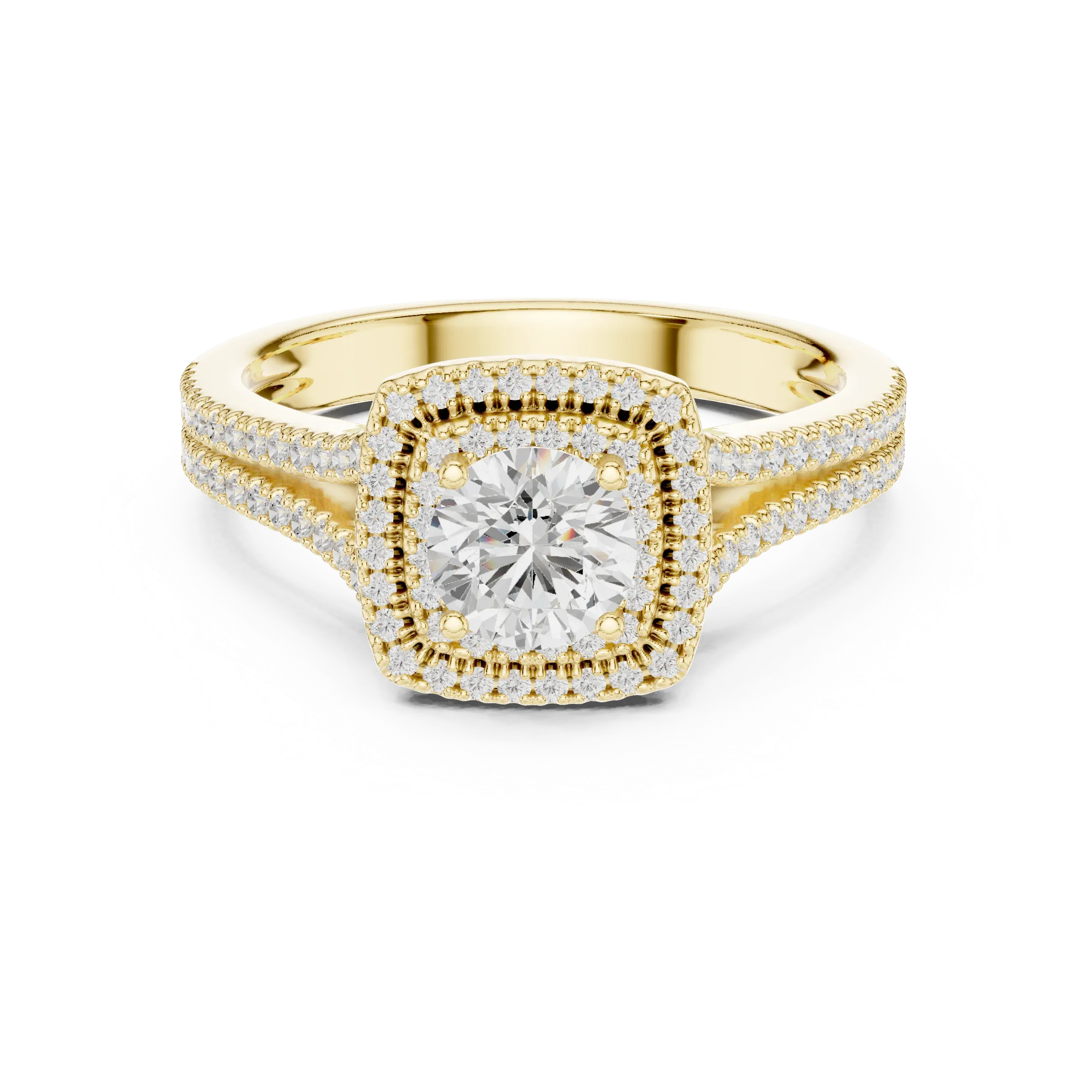 D Color Round Moissanite Engagement Ring with Secret Halo