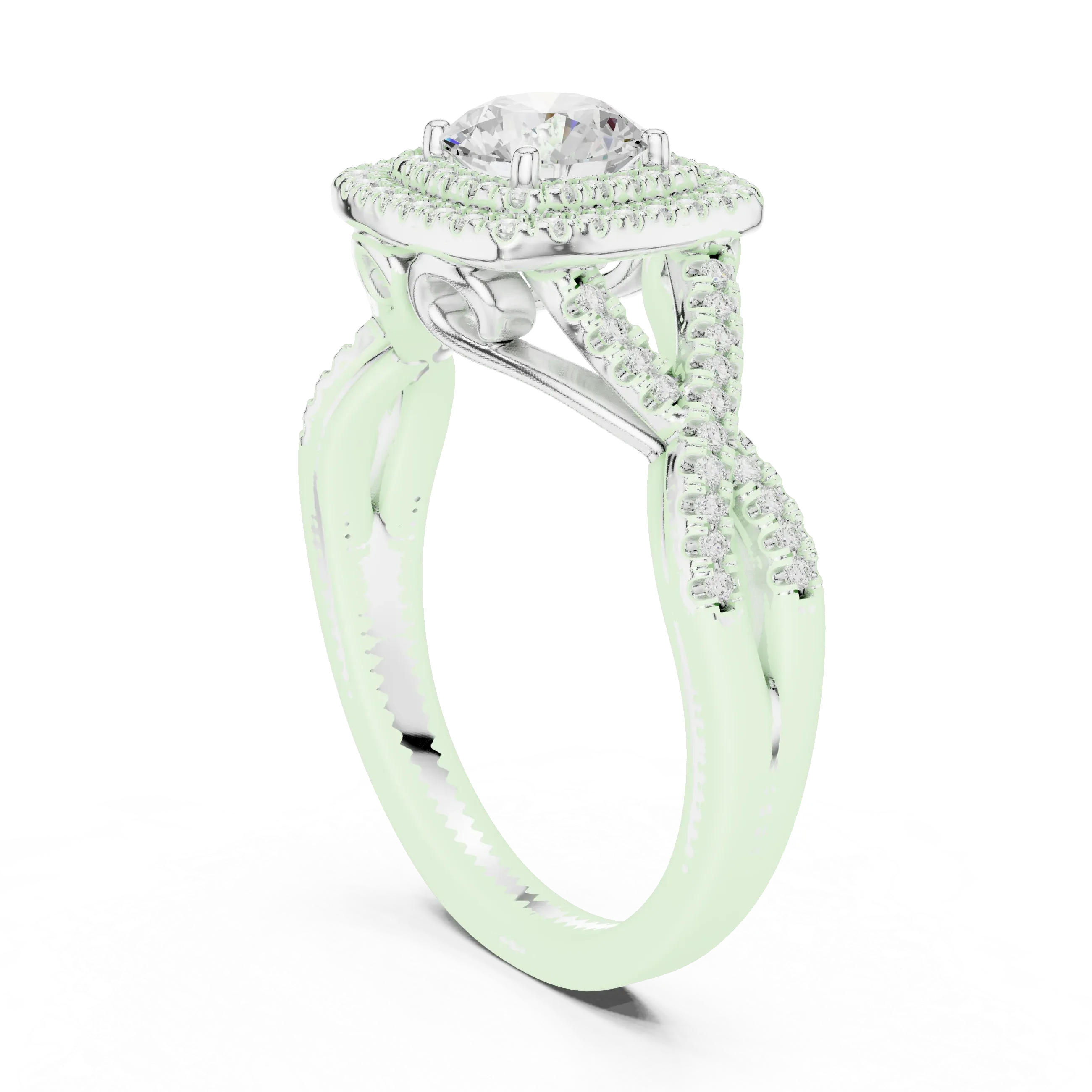 Modern Round Moissanite Engagement Ring with Hidden Detail