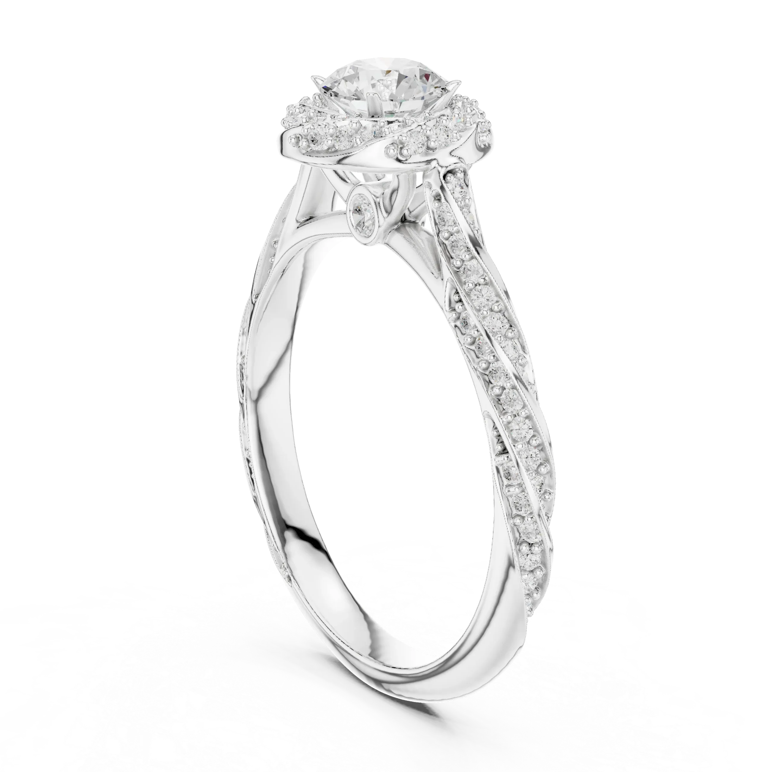 Round Moissanite Cathedral Ring with  VVS1