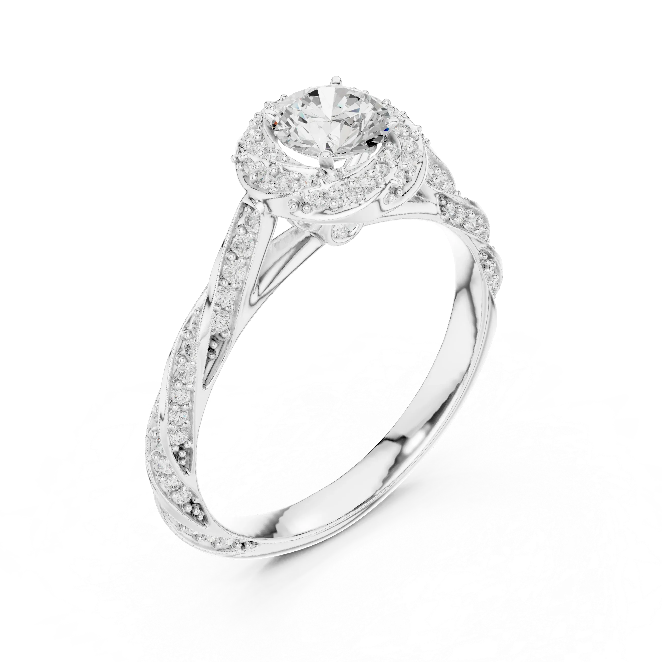 Round Moissanite Cathedral Ring with  VVS1