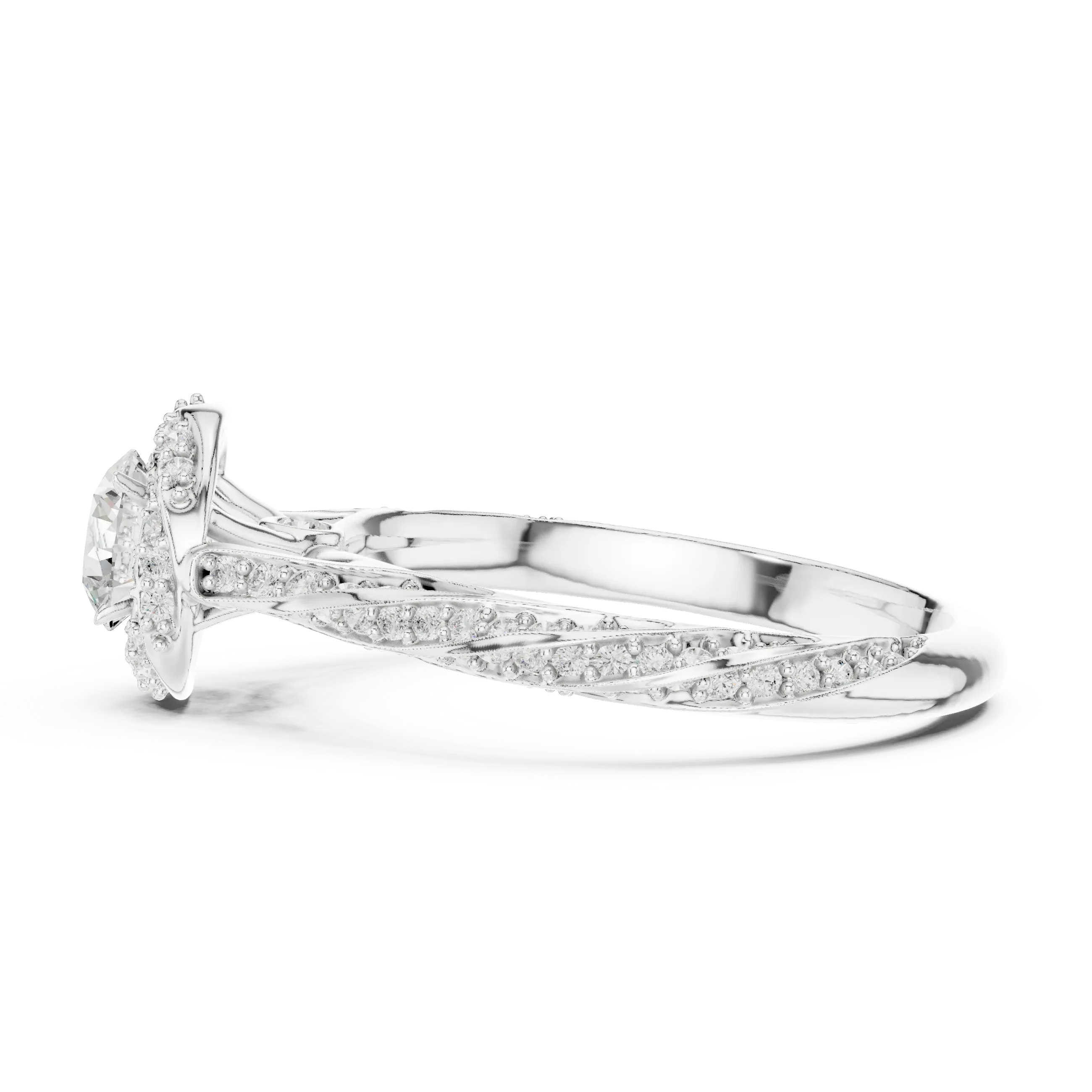Round Moissanite Cathedral Ring with  VVS1