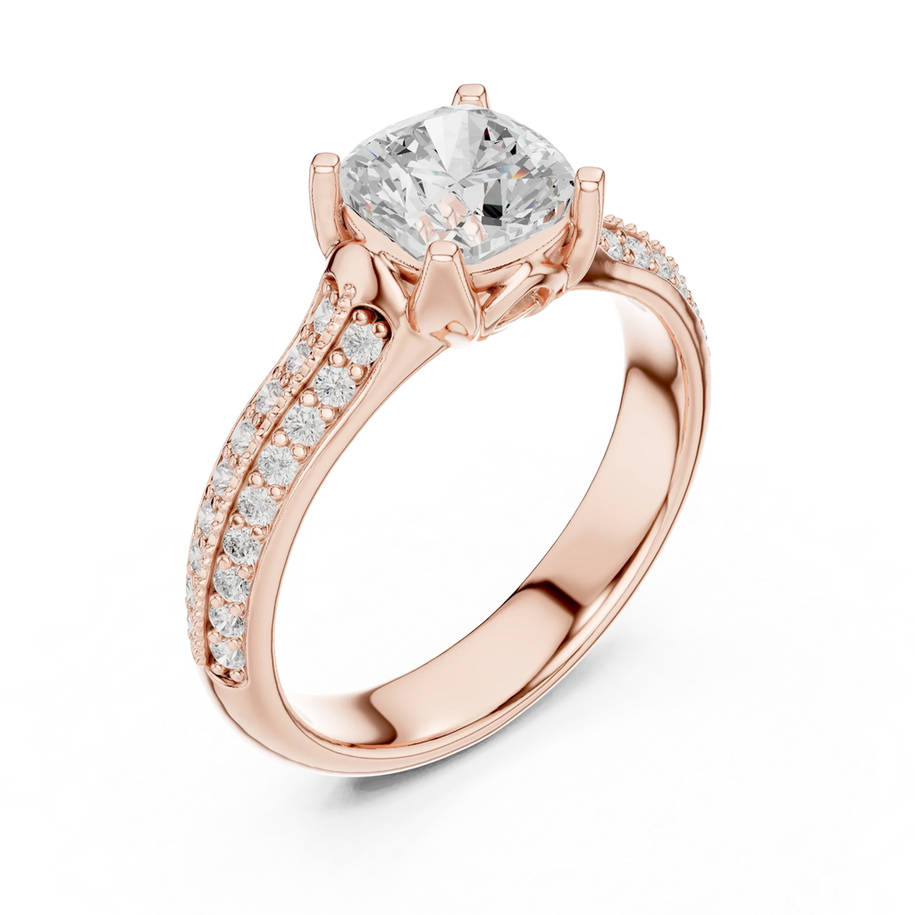 Round Moissanite Pavé Engagement Ring D Color VVS1