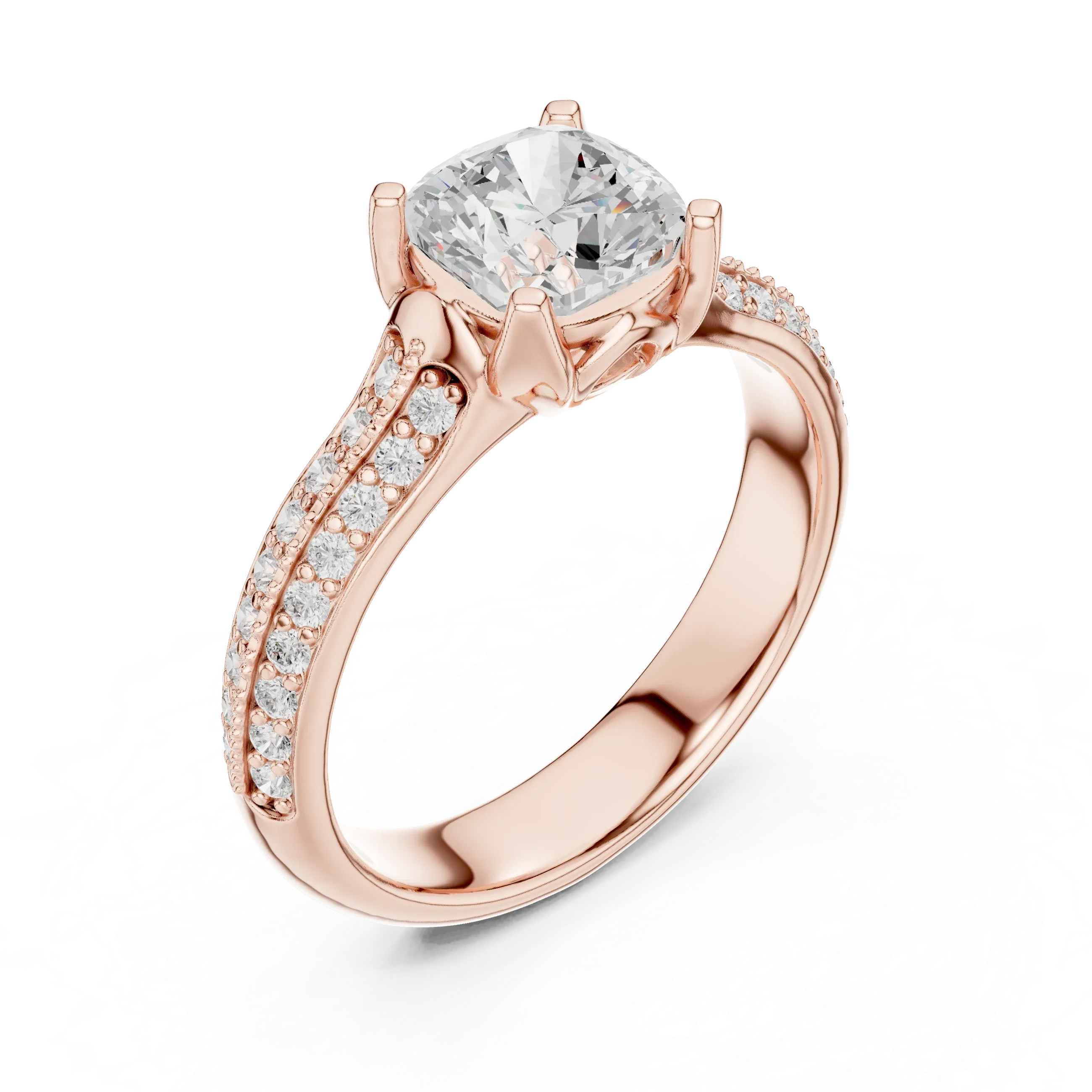 Round Moissanite Pavé Engagement Ring D Color VVS1