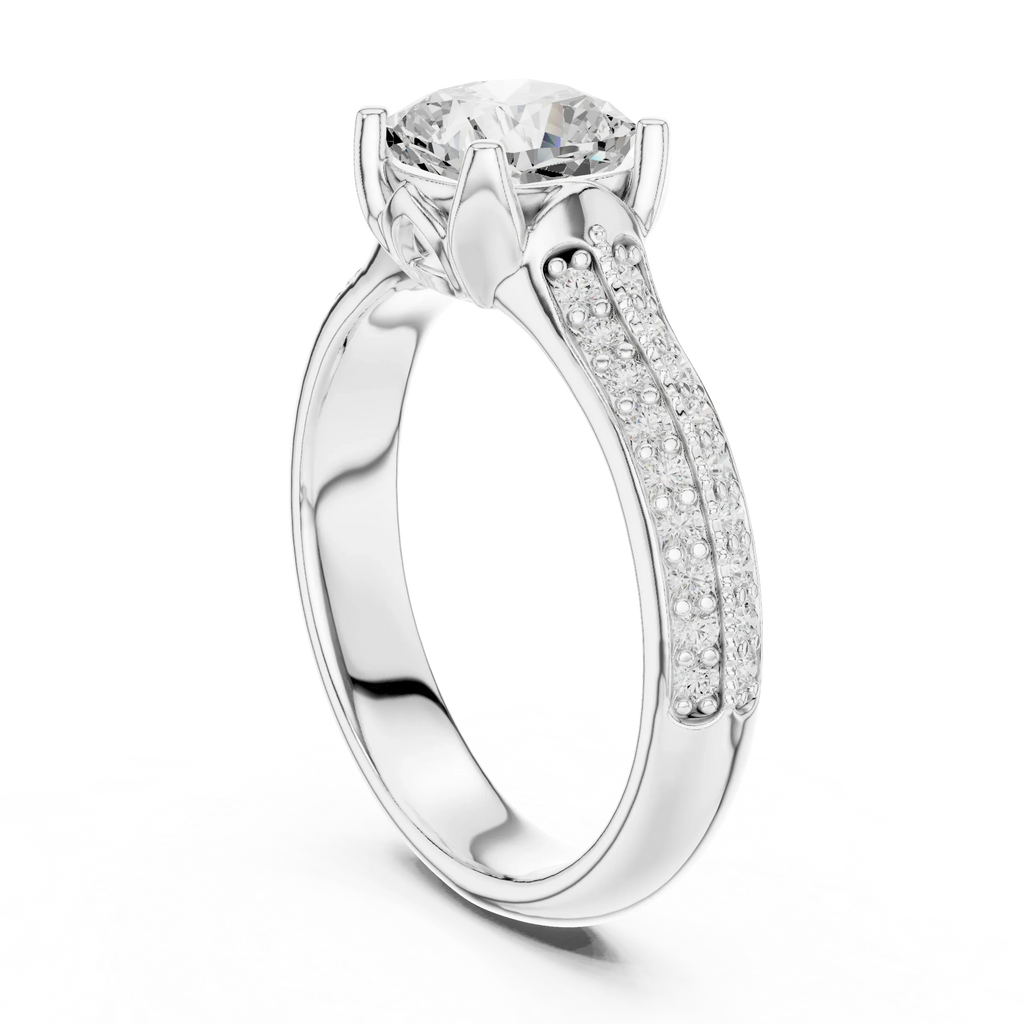 Round Moissanite Pavé Engagement Ring D Color VVS1