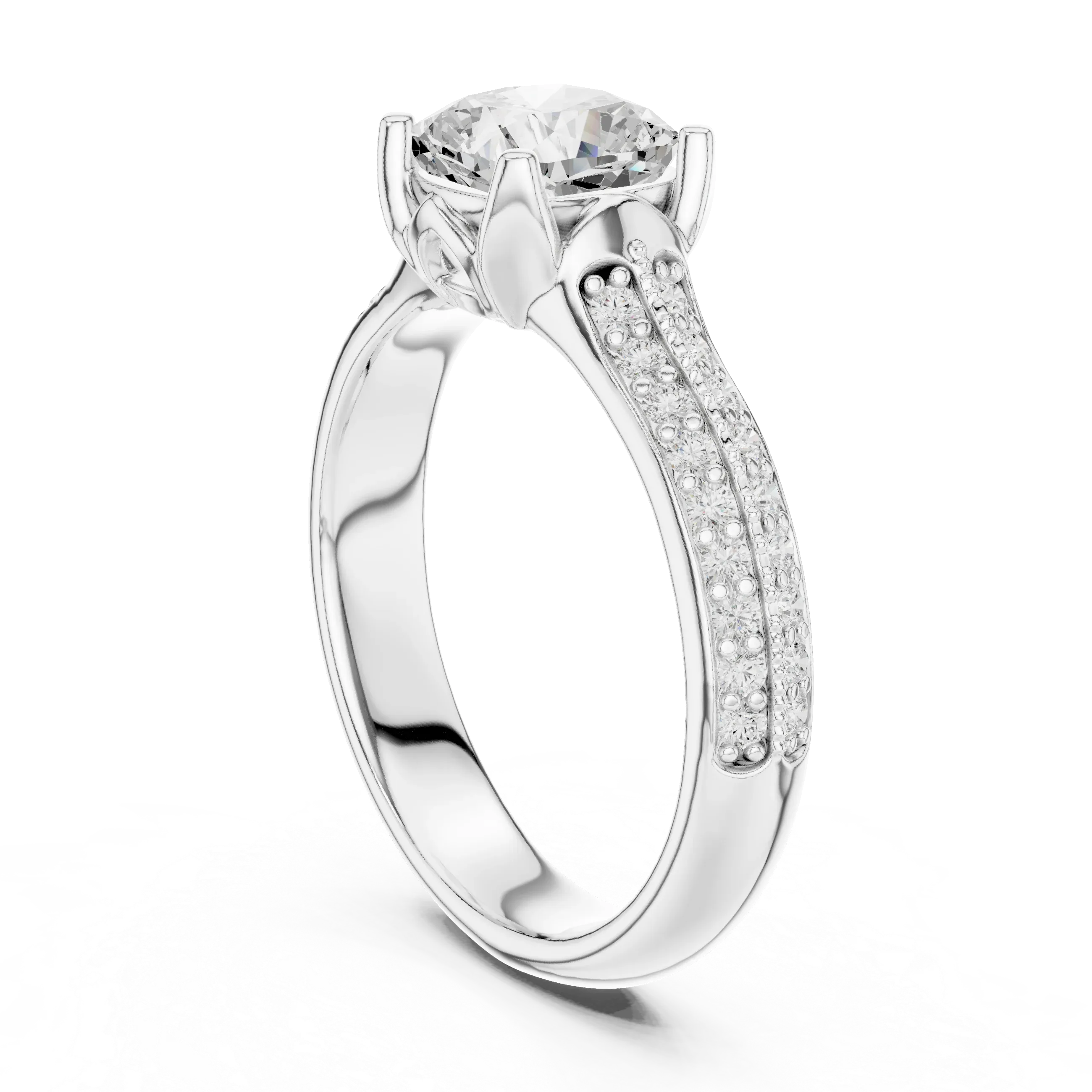 Round Moissanite Pavé Engagement Ring D Color VVS1