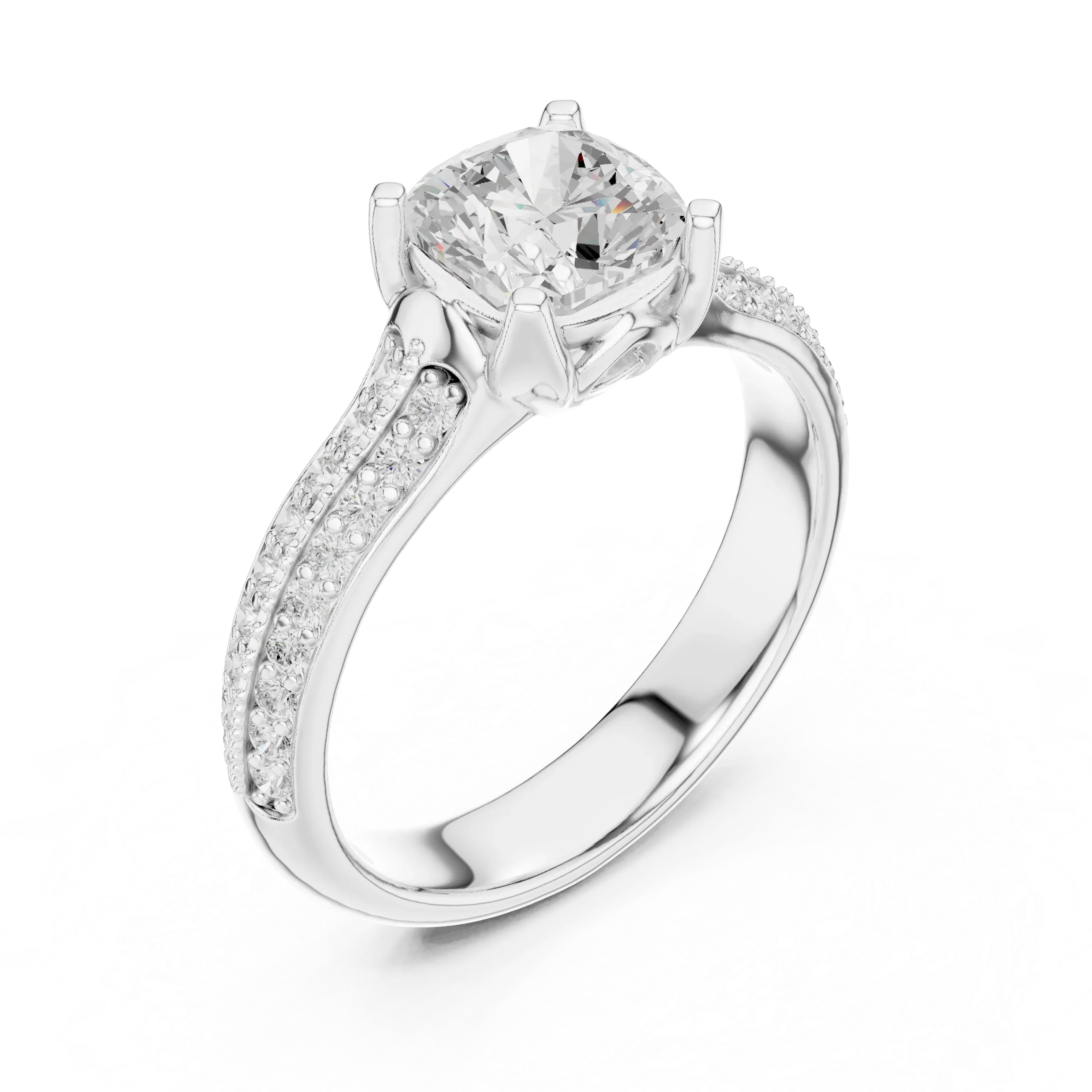Round Moissanite Pavé Engagement Ring D Color VVS1