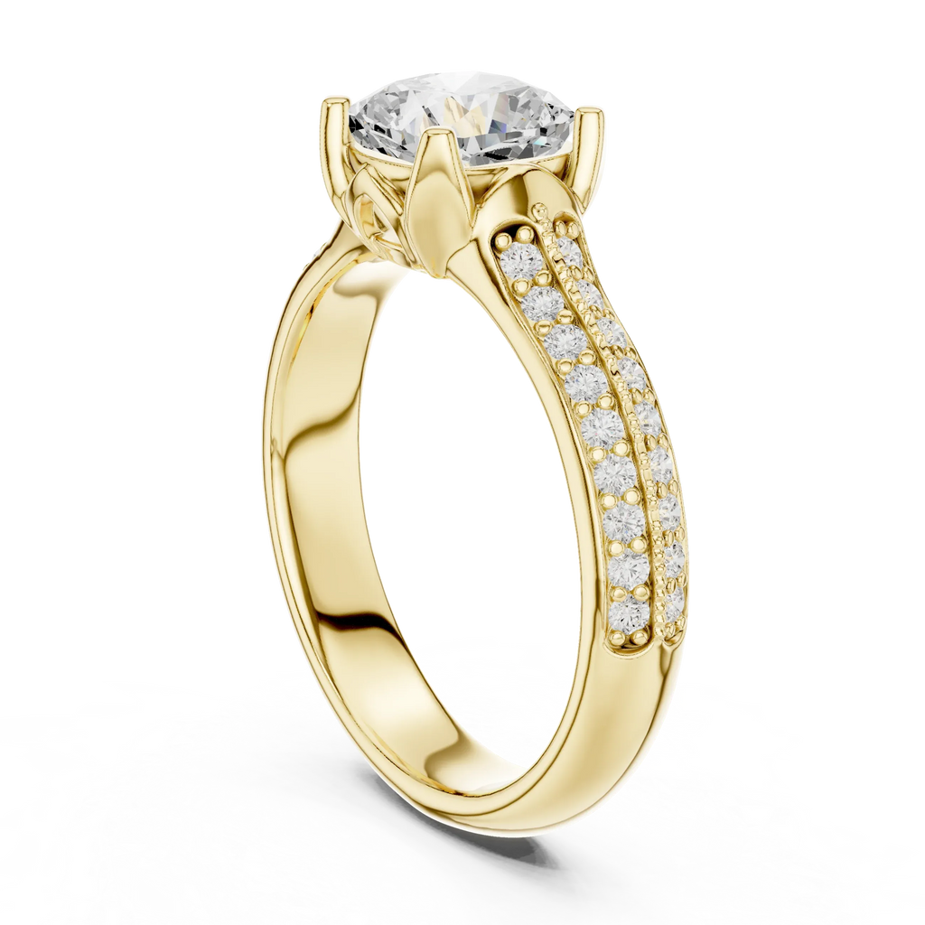 Round Moissanite Pavé Engagement Ring D Color VVS1