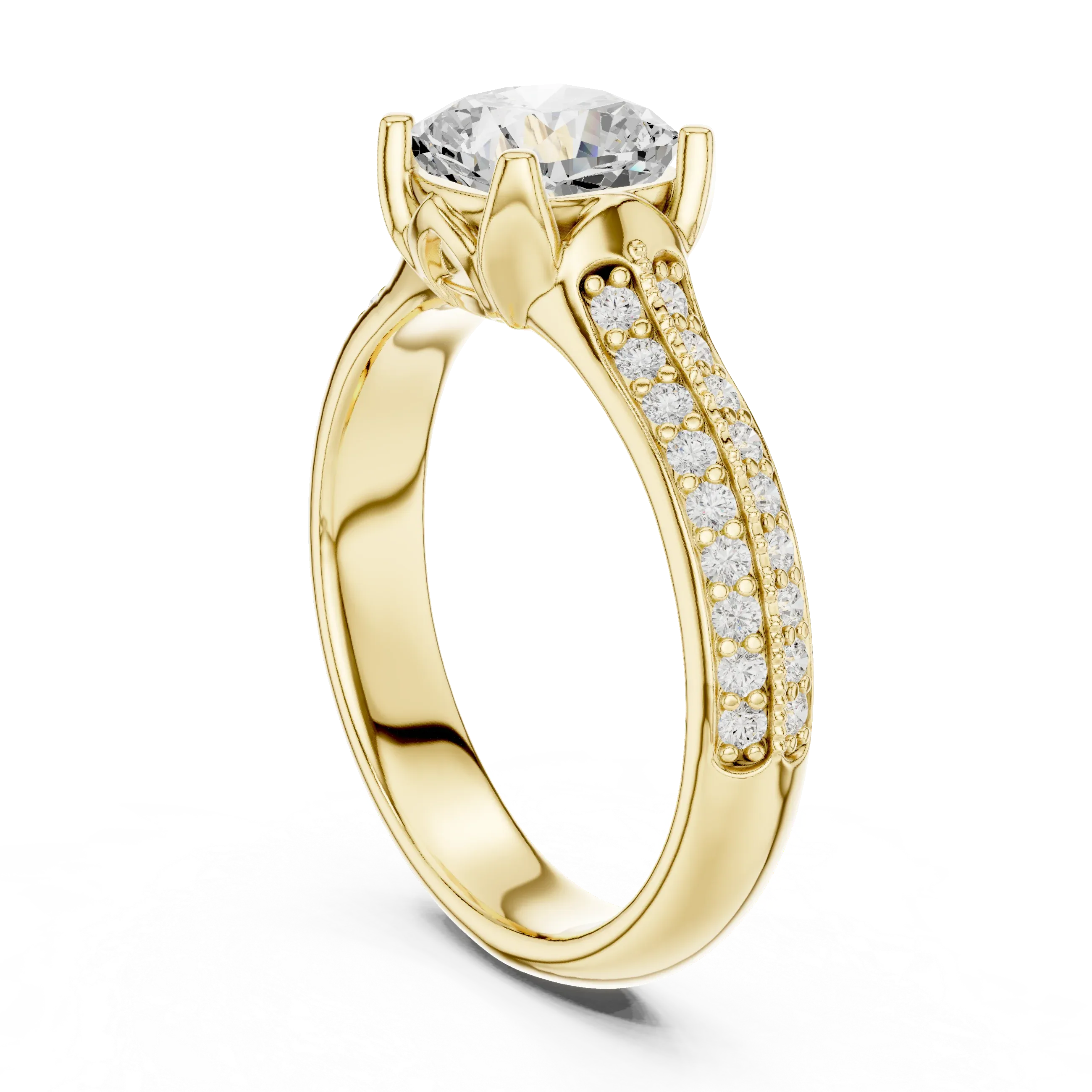 Round Moissanite Pavé Engagement Ring D Color VVS1