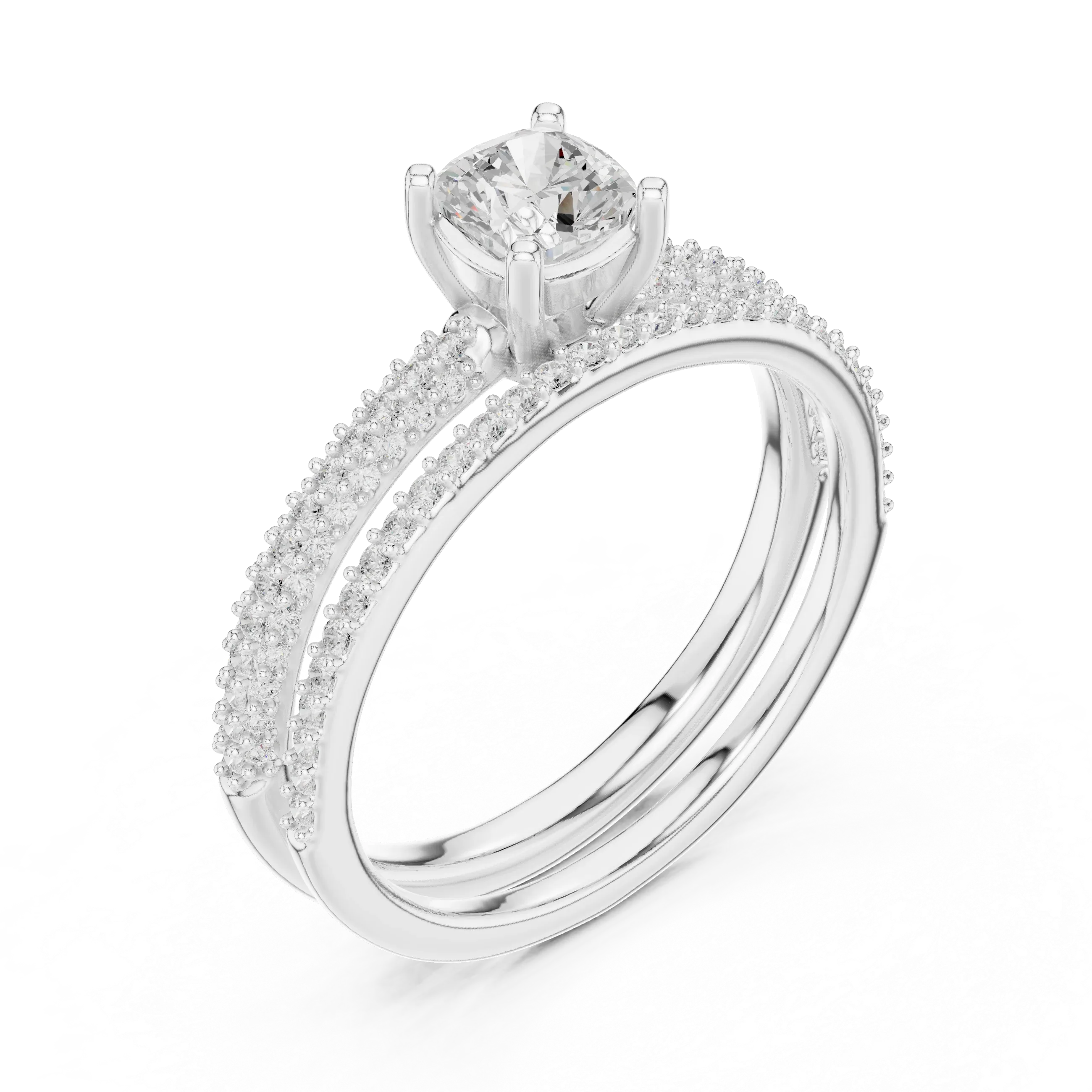 Round Lab Grown Diamond Wedding Ring with Side Stones
