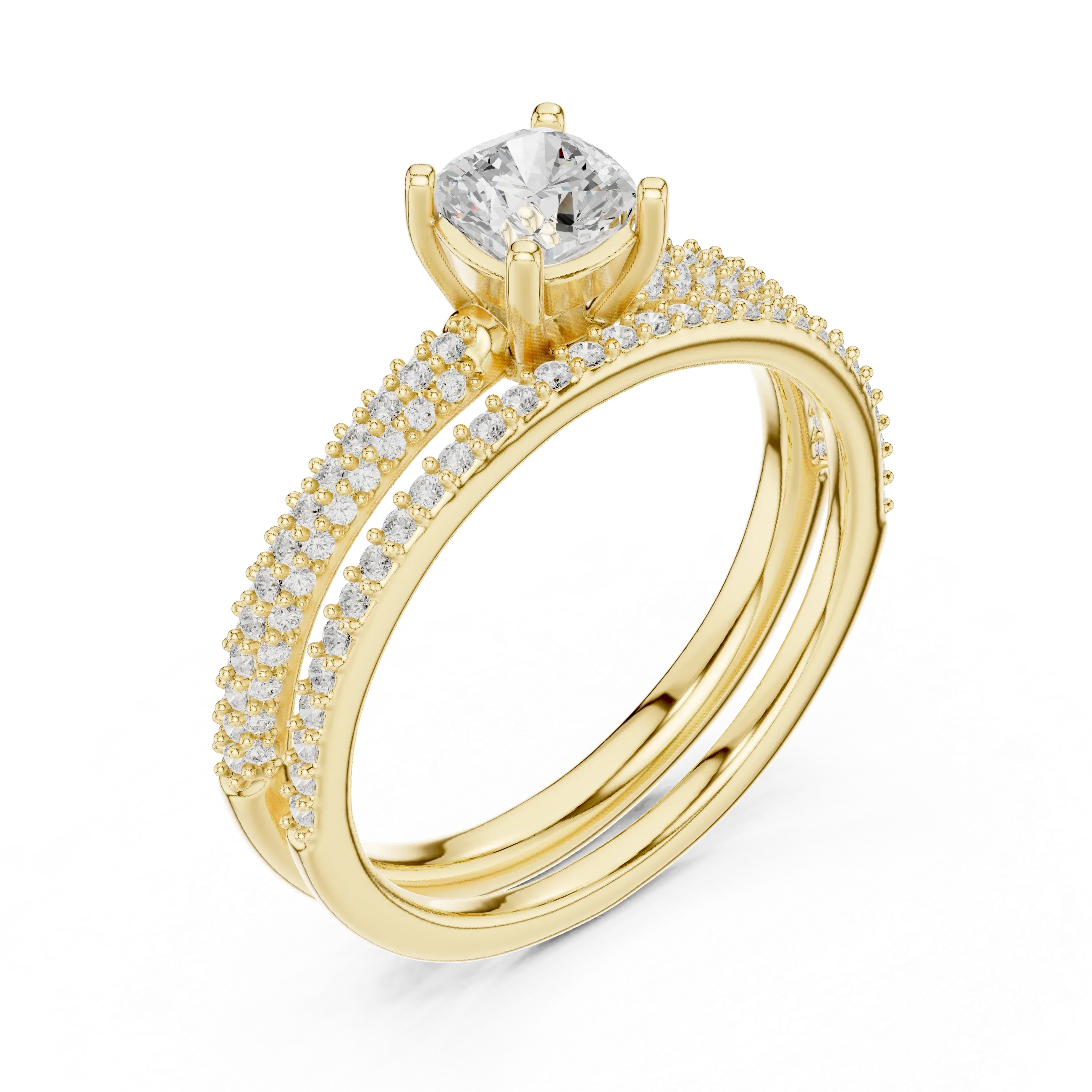 Round Lab Grown Diamond Wedding Ring with Side Stones