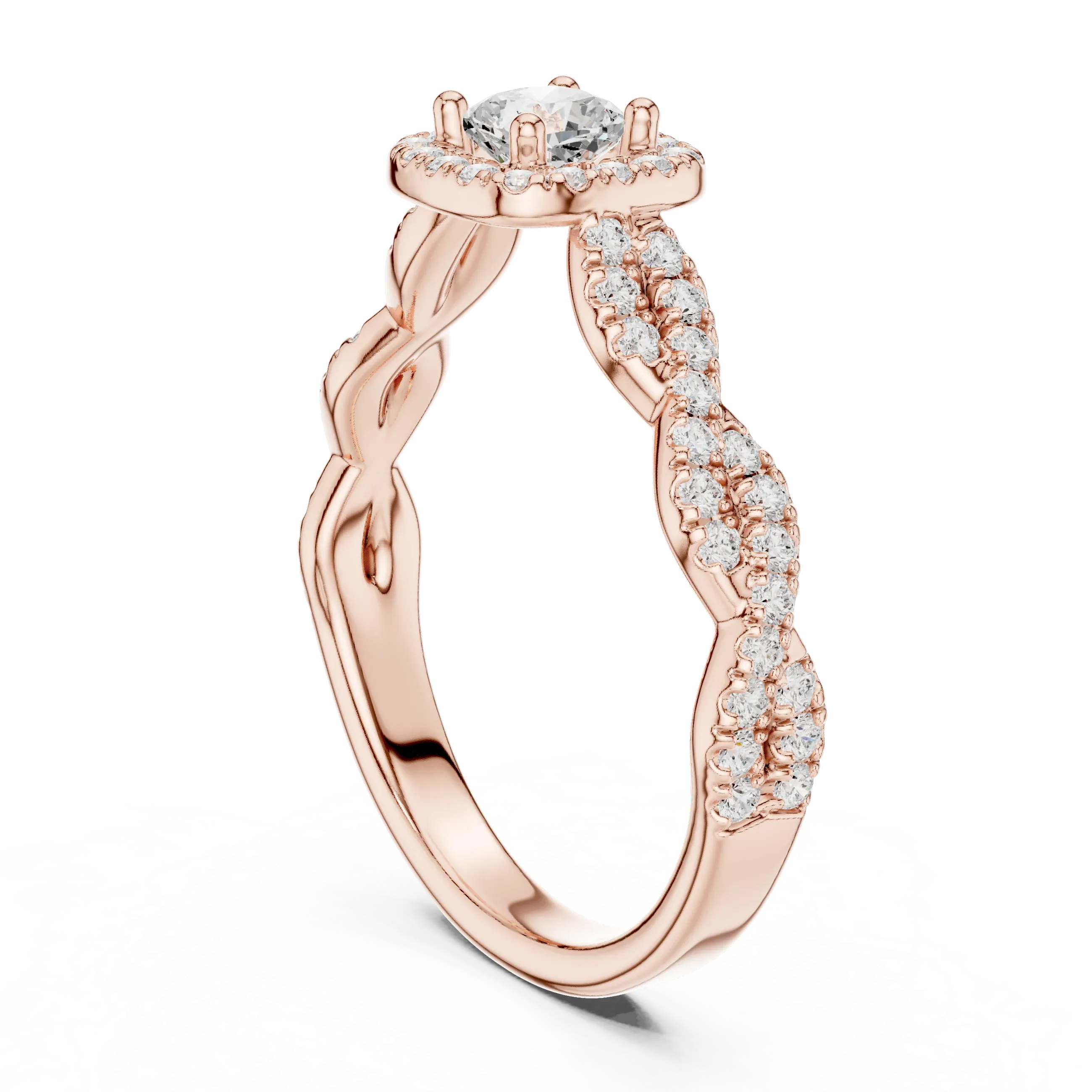 D Color Round Moissanite Ring with Pavé Shank VVS1