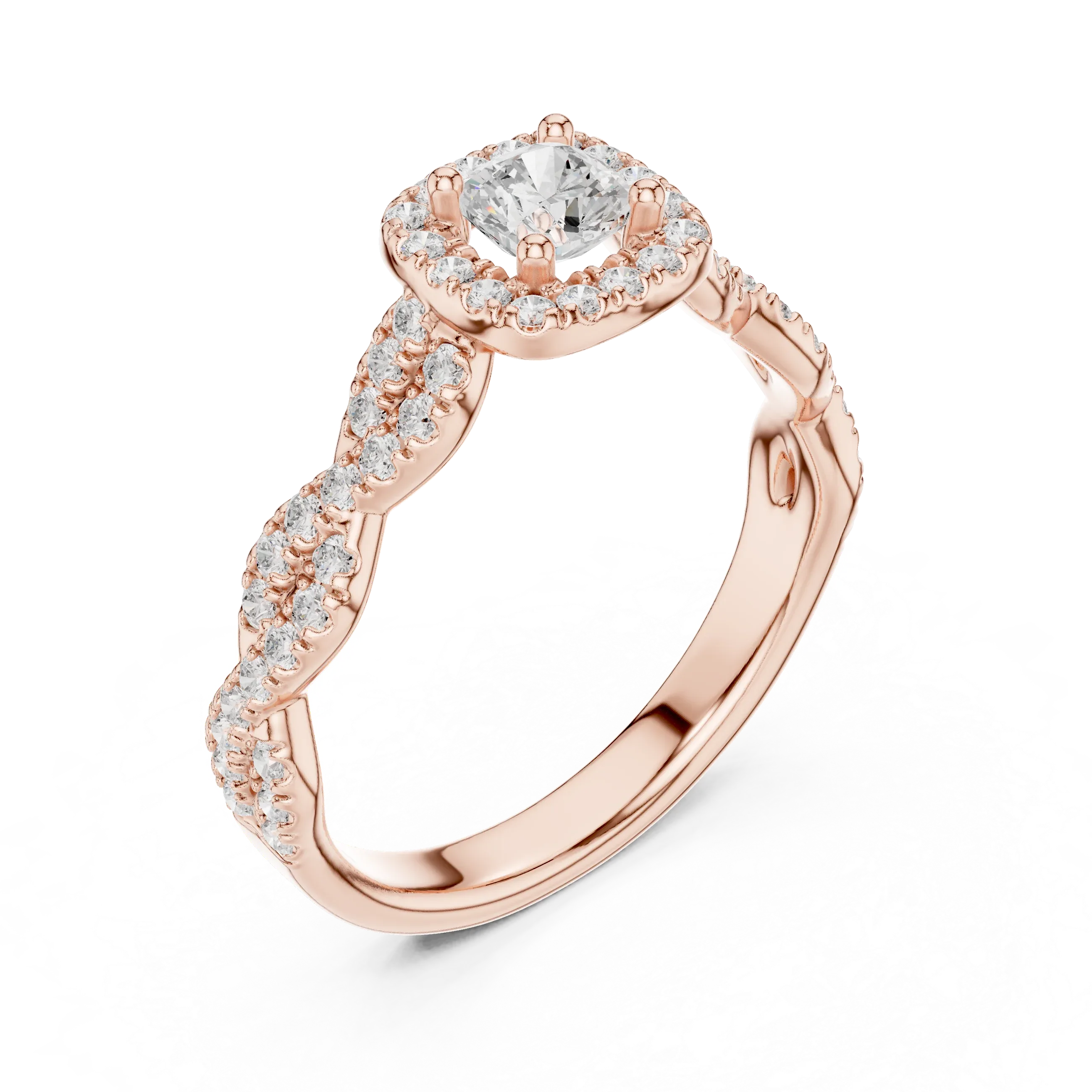 D Color Round Moissanite Ring with Pavé Shank VVS1