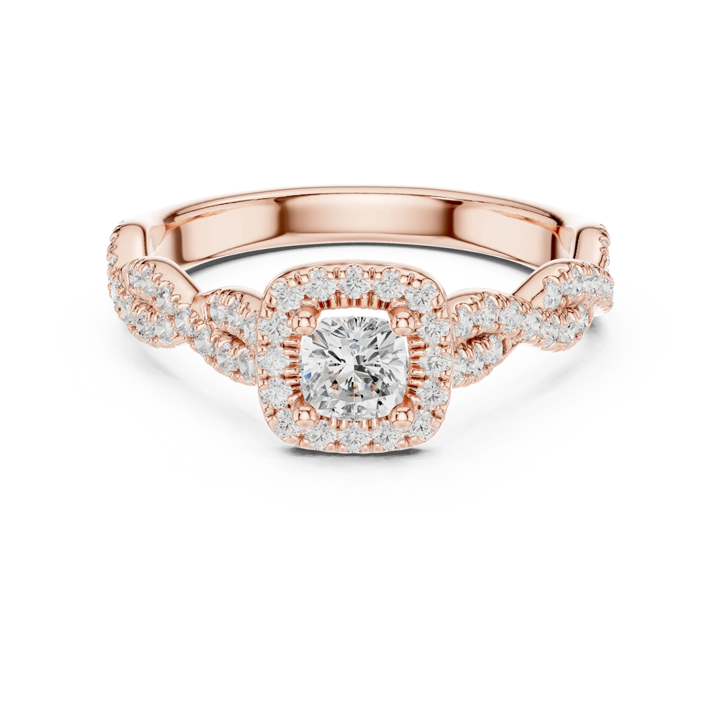 D Color Round Moissanite Ring with Pavé Shank VVS1