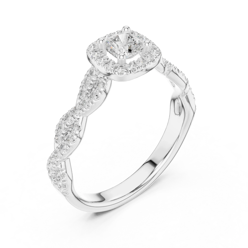 D Color Round Moissanite Ring with Pavé Shank VVS1
