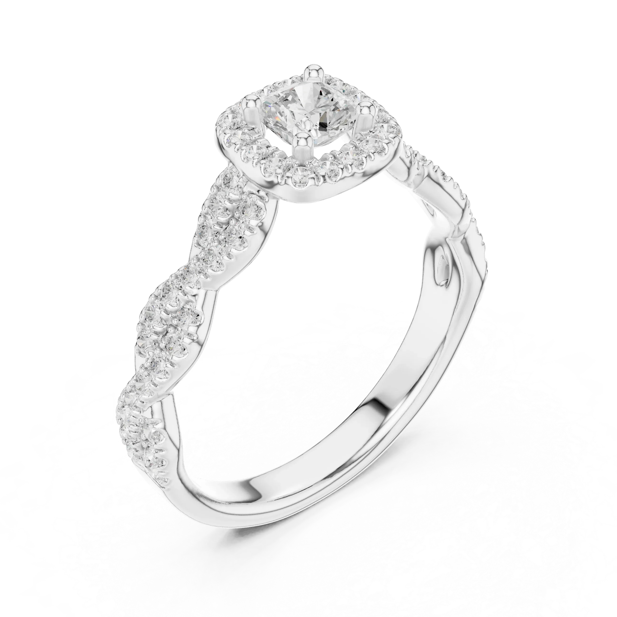 D Color Round Moissanite Ring with Pavé Shank VVS1