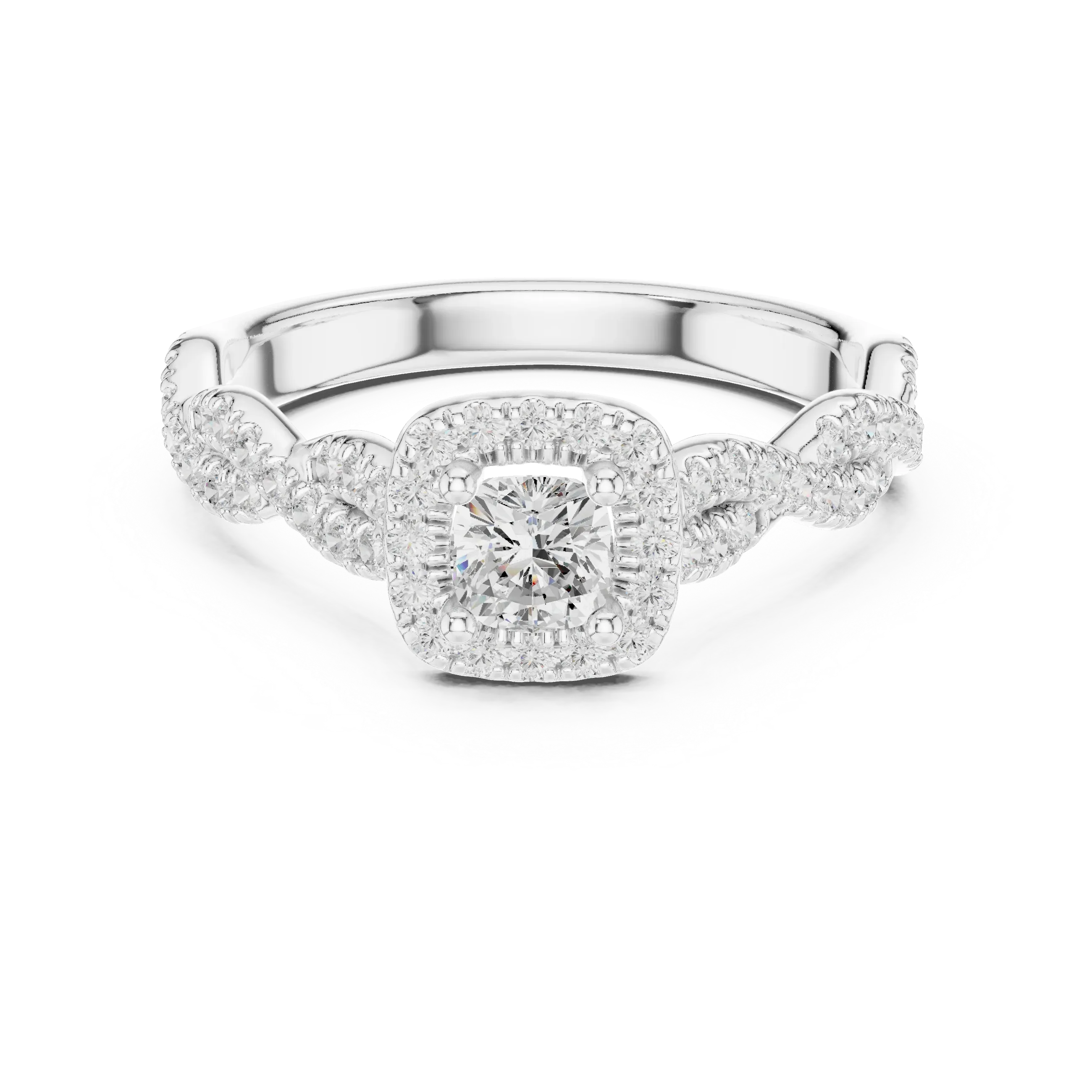 D Color Round Moissanite Ring with Pavé Shank VVS1