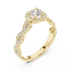 D Color Round Moissanite Ring with Pavé Shank VVS1