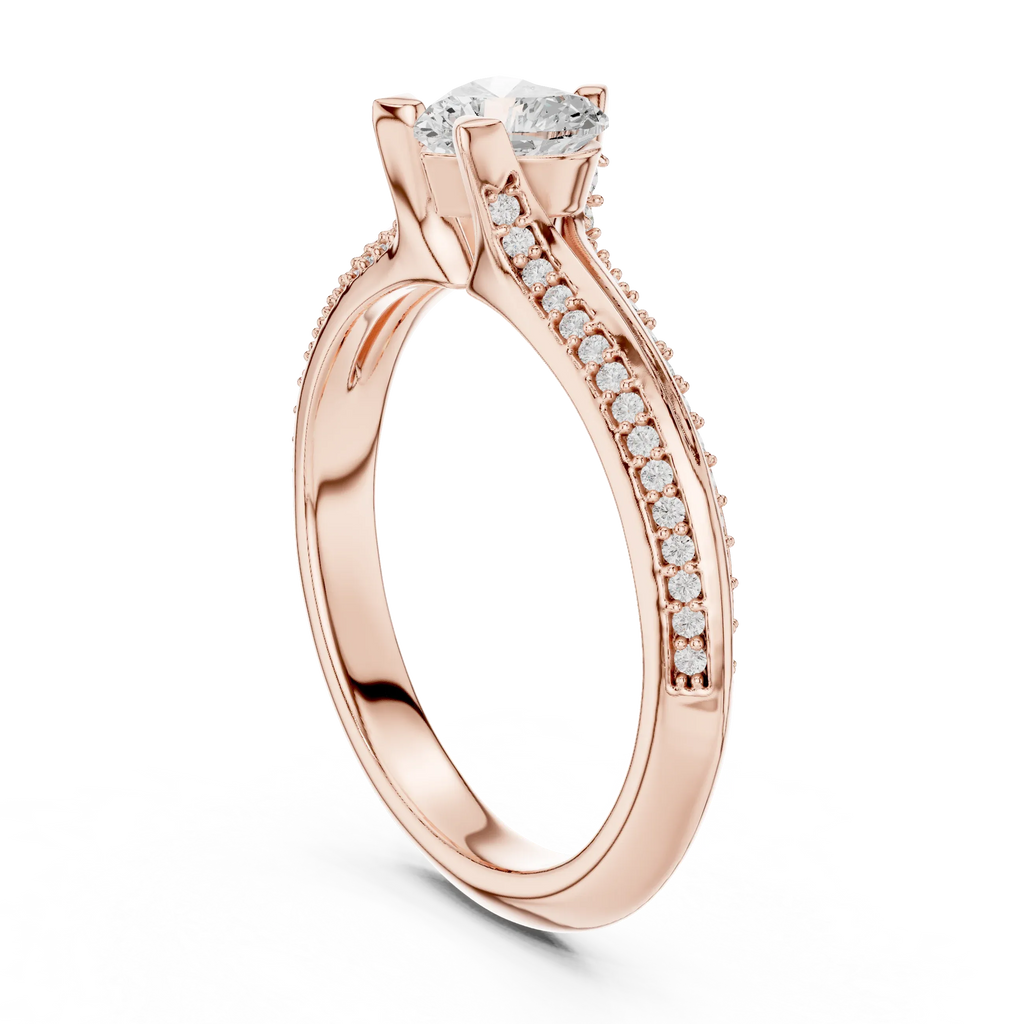 F Color VVS1 Round Moissanite Shared Prong Wedding Ring
