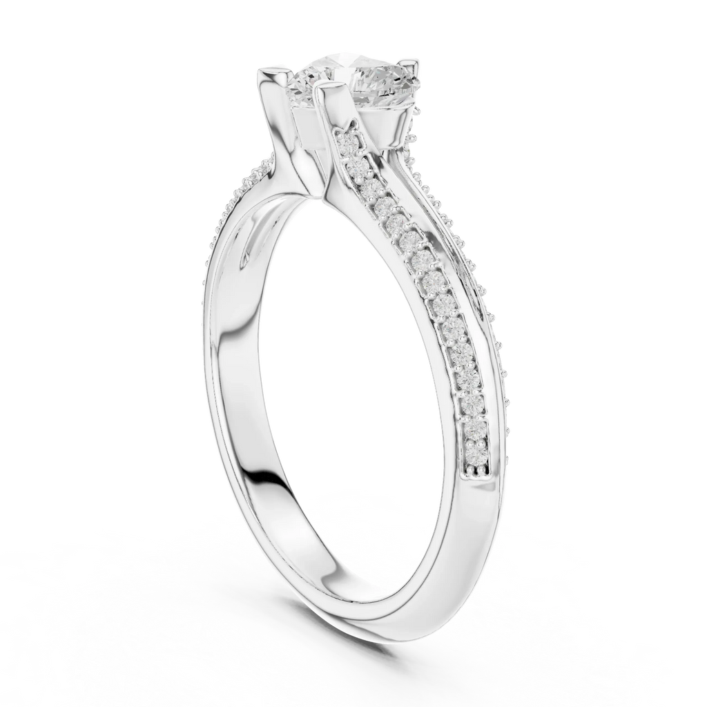F Color VVS1 Round Moissanite Shared Prong Wedding Ring