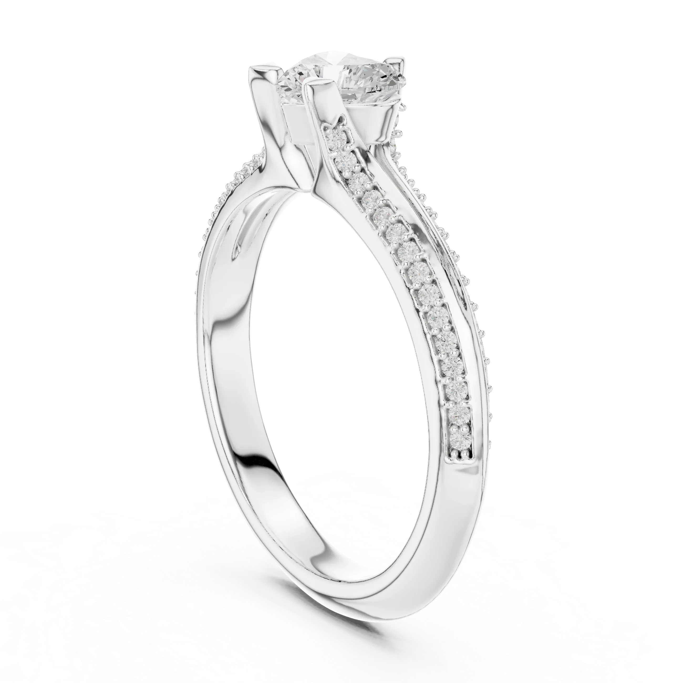 F Color VVS1 Round Moissanite Shared Prong Wedding Ring