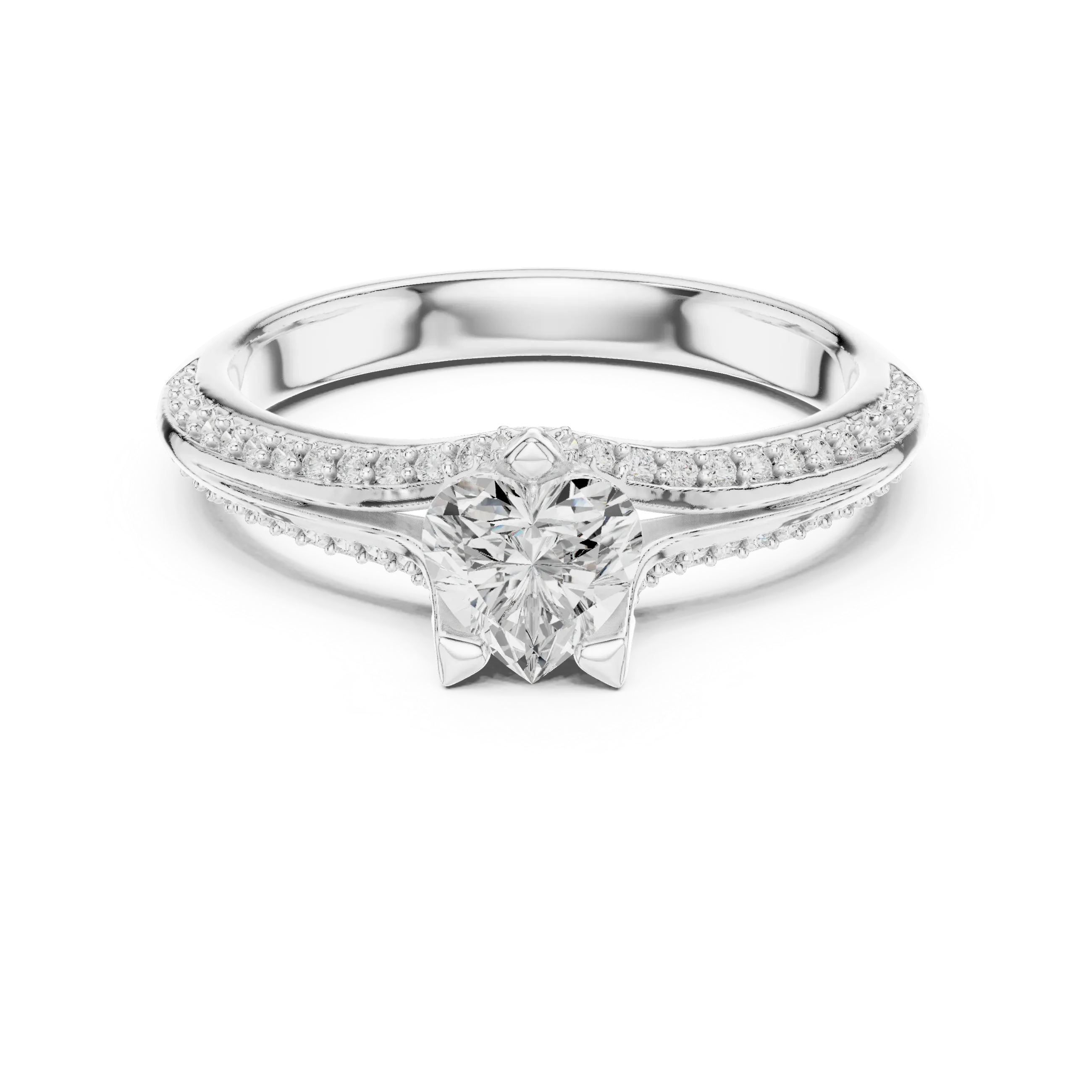 F Color VVS1 Round Moissanite Shared Prong Wedding Ring