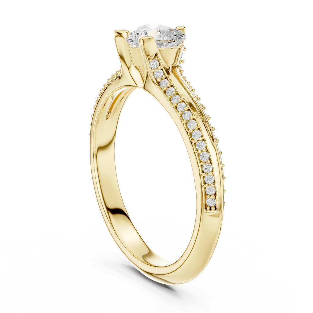 F Color VVS1 Round Moissanite Shared Prong Wedding Ring