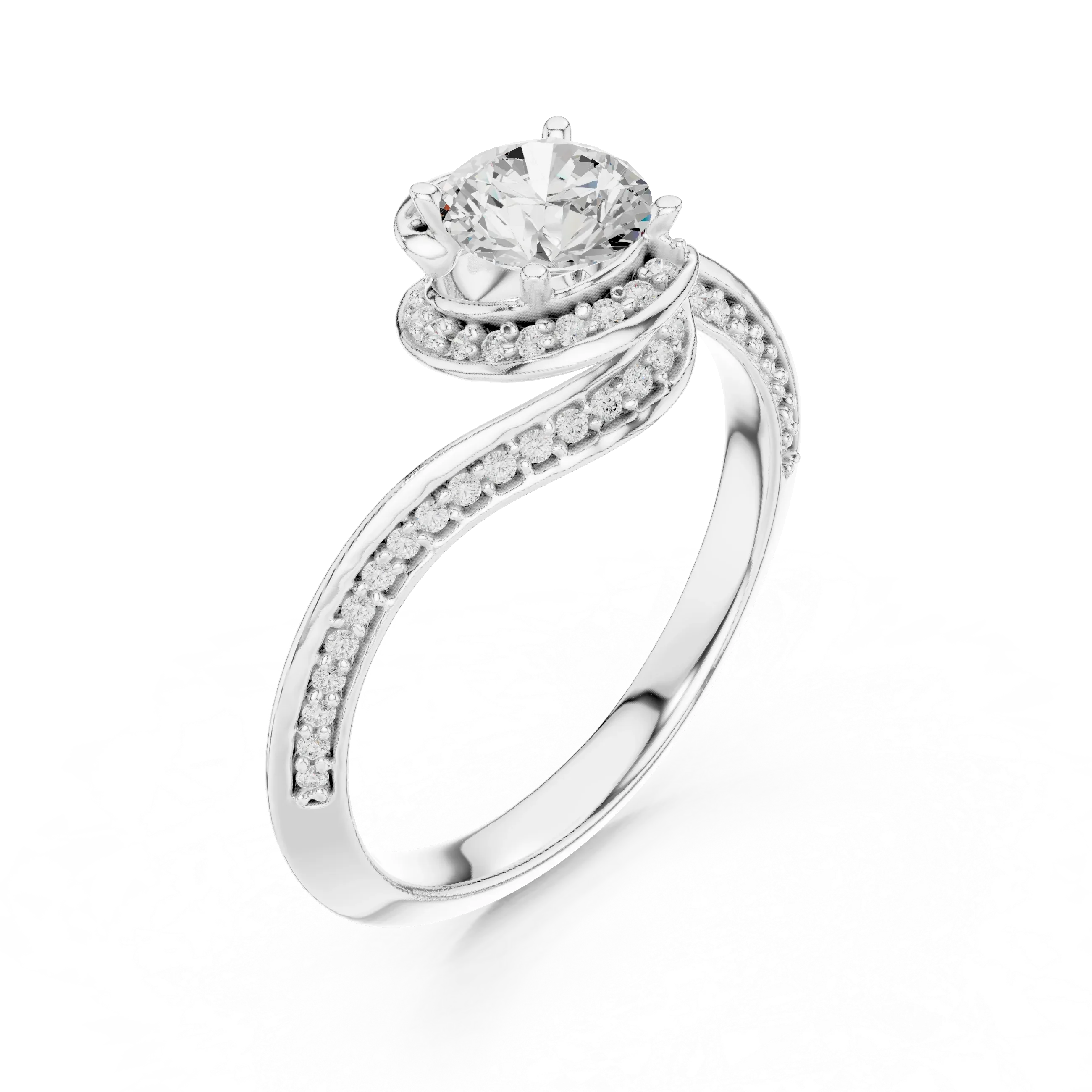 Round Lab Created Diamond Anniversary Ring with Pavé Band