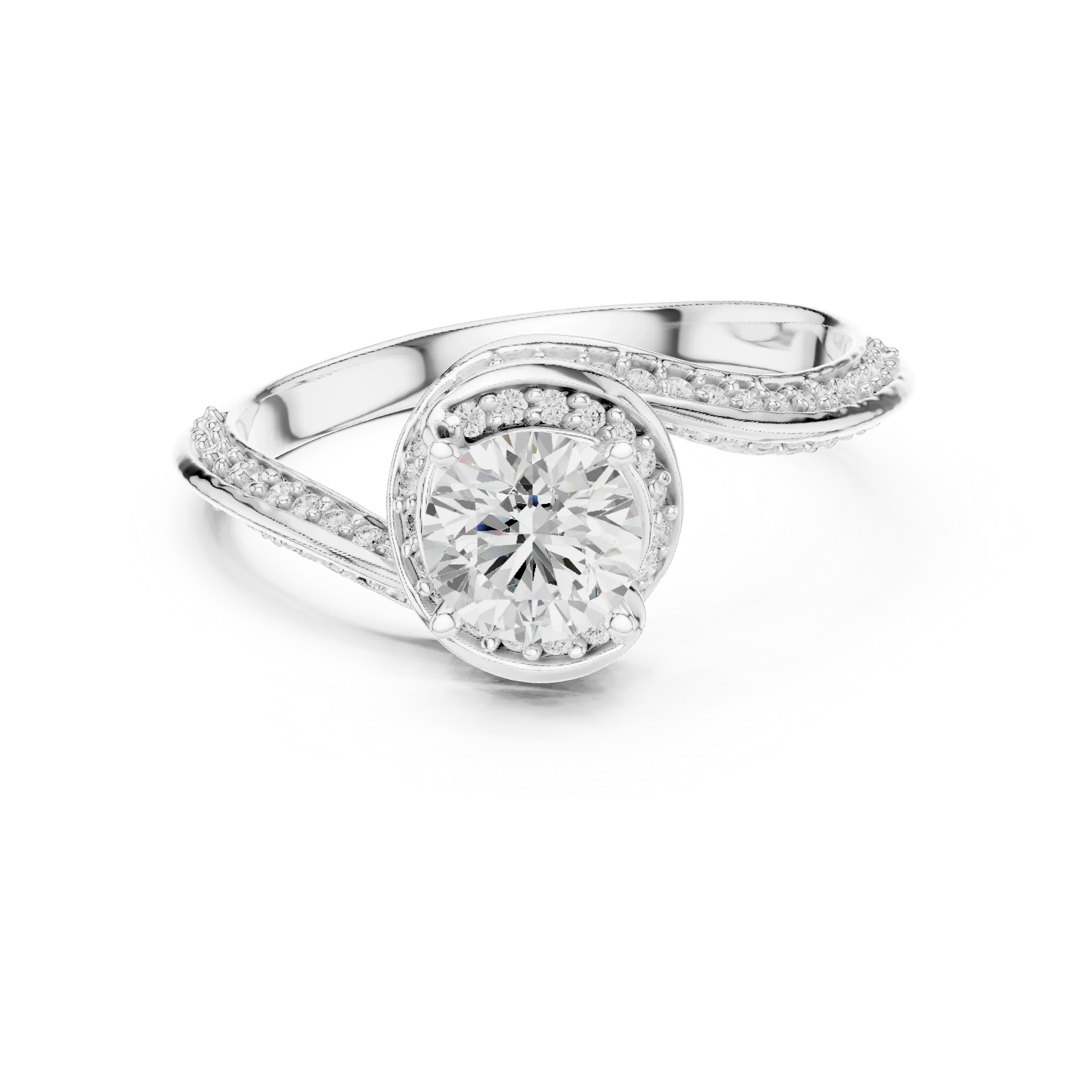 Round Lab Created Diamond Anniversary Ring with Pavé Band