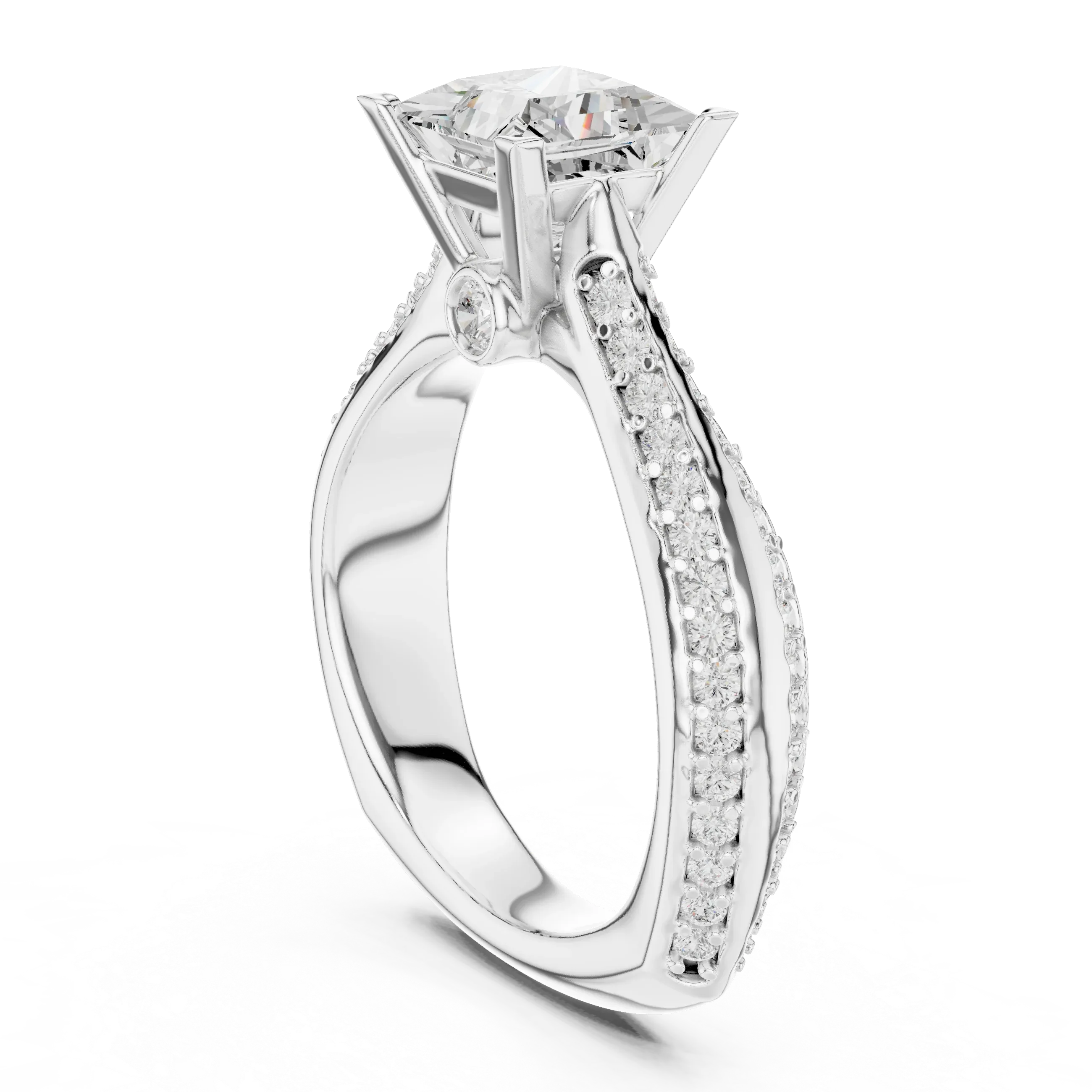 Round Moissanite Engagement Ring with Diamond Accents