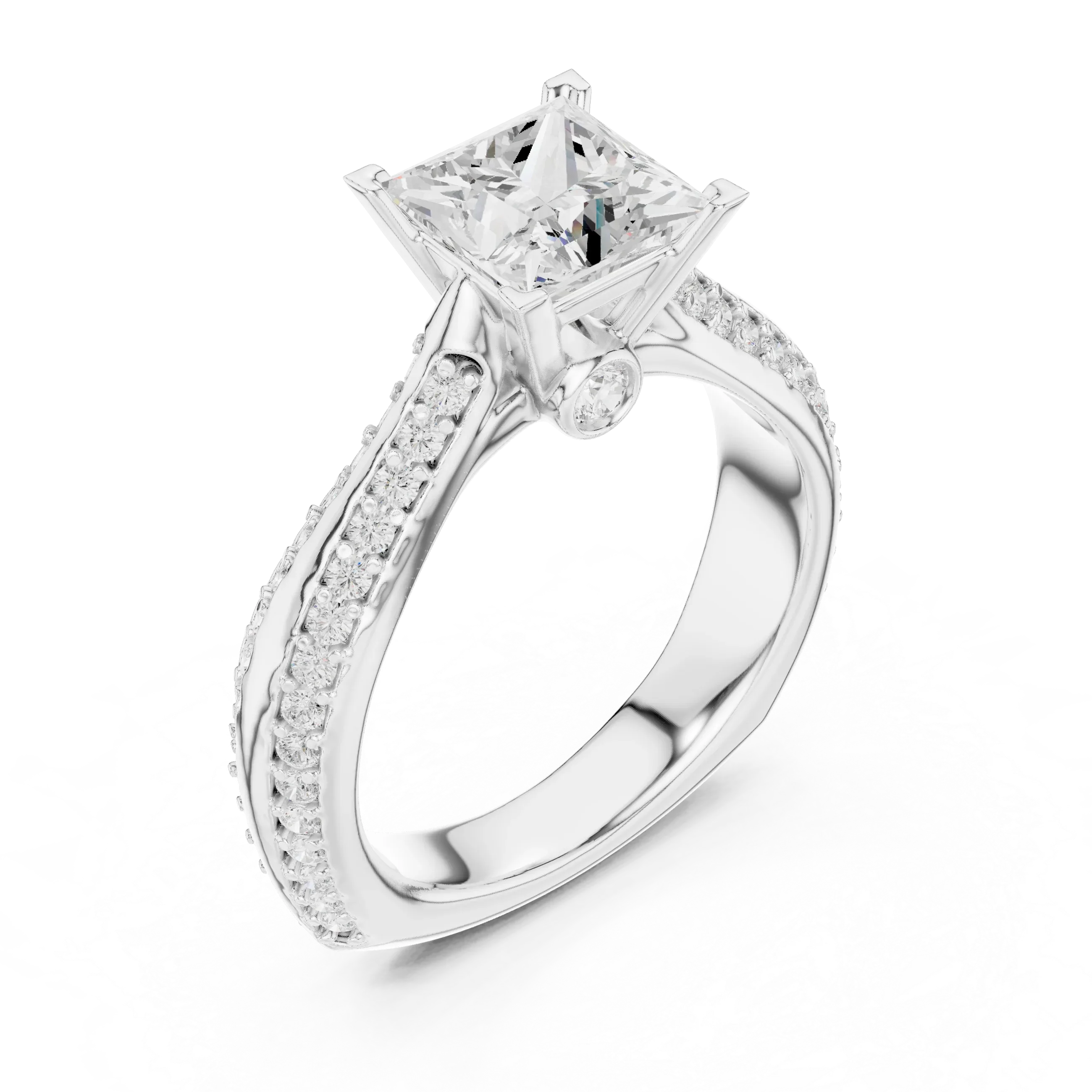 Round Moissanite Engagement Ring with Diamond Accents
