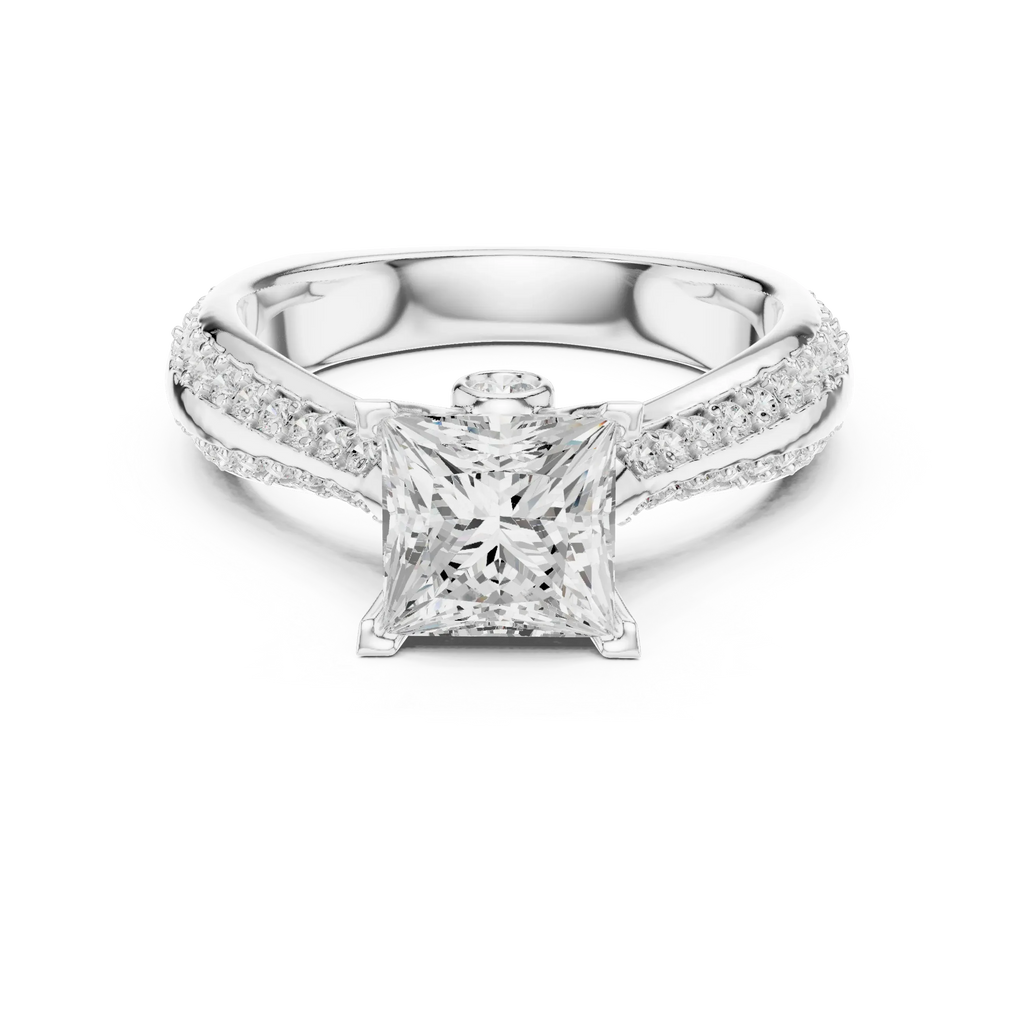 Round Moissanite Engagement Ring with Diamond Accents