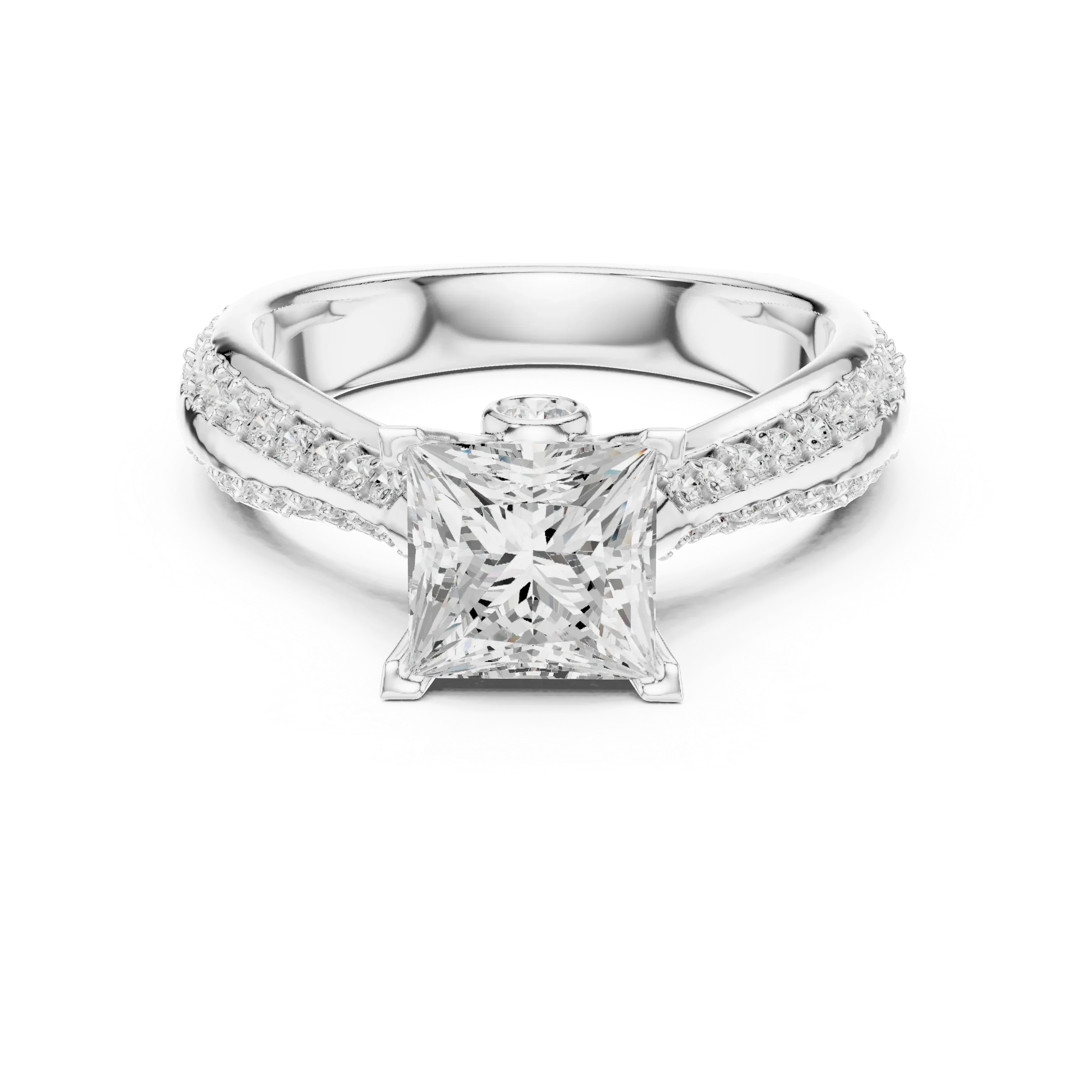 Round Moissanite Engagement Ring with Diamond Accents