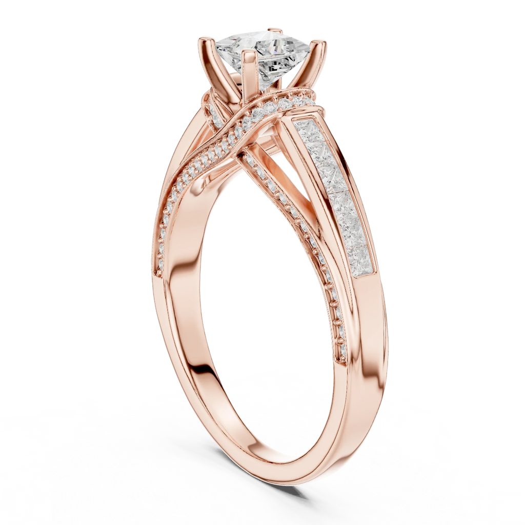 D Color Round Moissanite Scalloped Pavé Engagement Ring