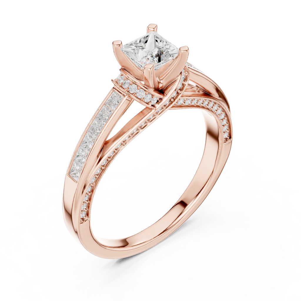 D Color Round Moissanite Scalloped Pavé Engagement Ring