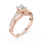 D Color Round Moissanite Scalloped Pavé Engagement Ring