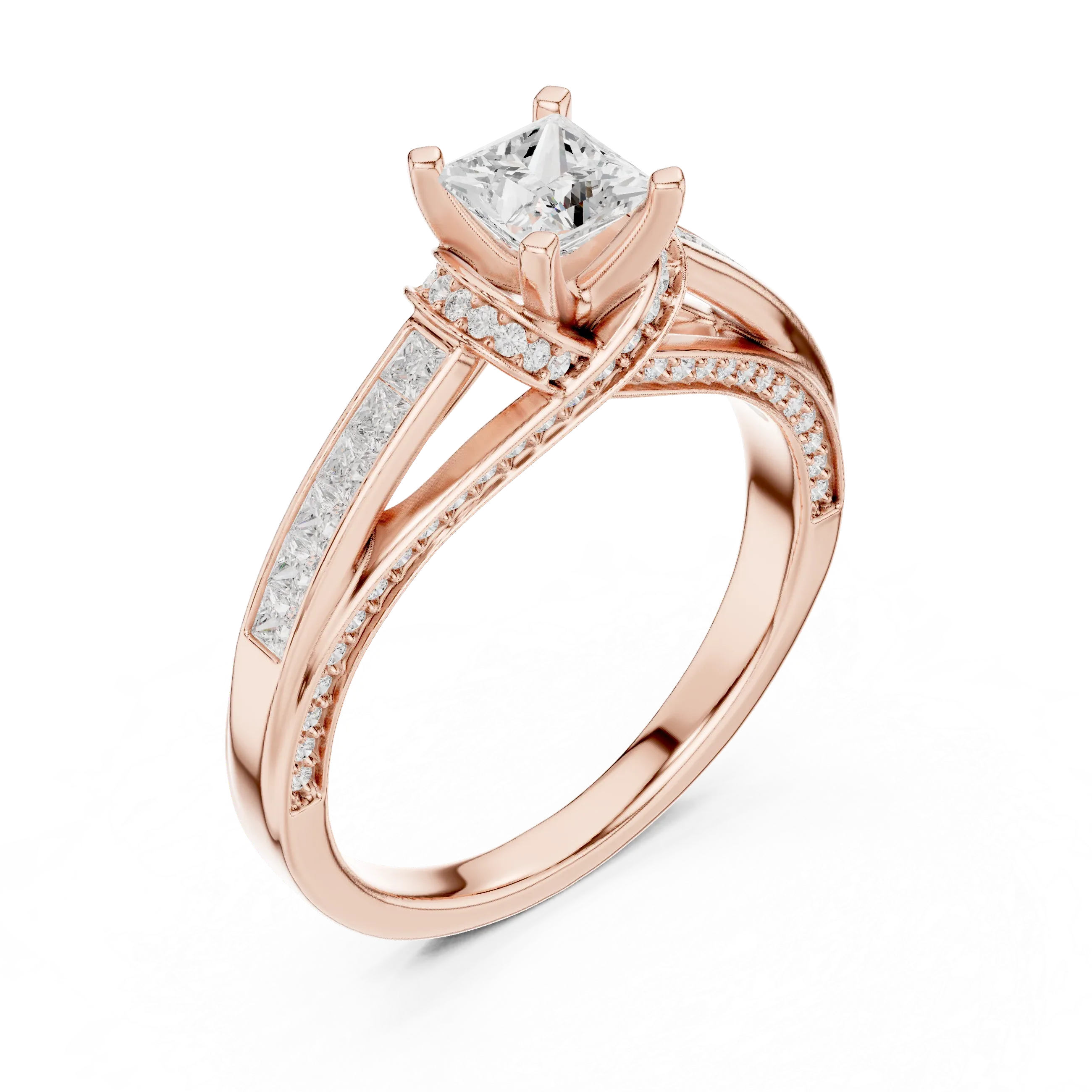 D Color Round Moissanite Scalloped Pavé Engagement Ring