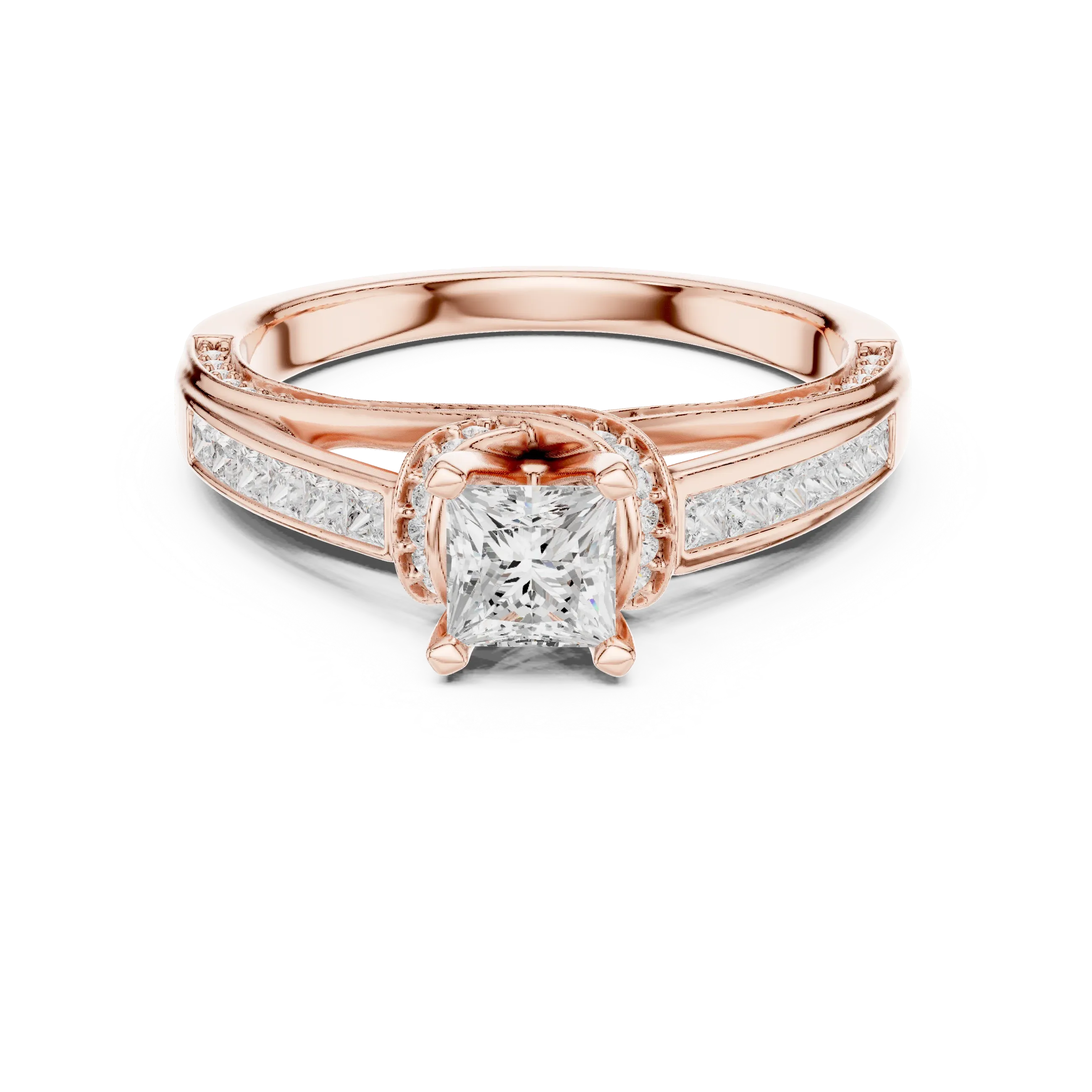 D Color Round Moissanite Scalloped Pavé Engagement Ring