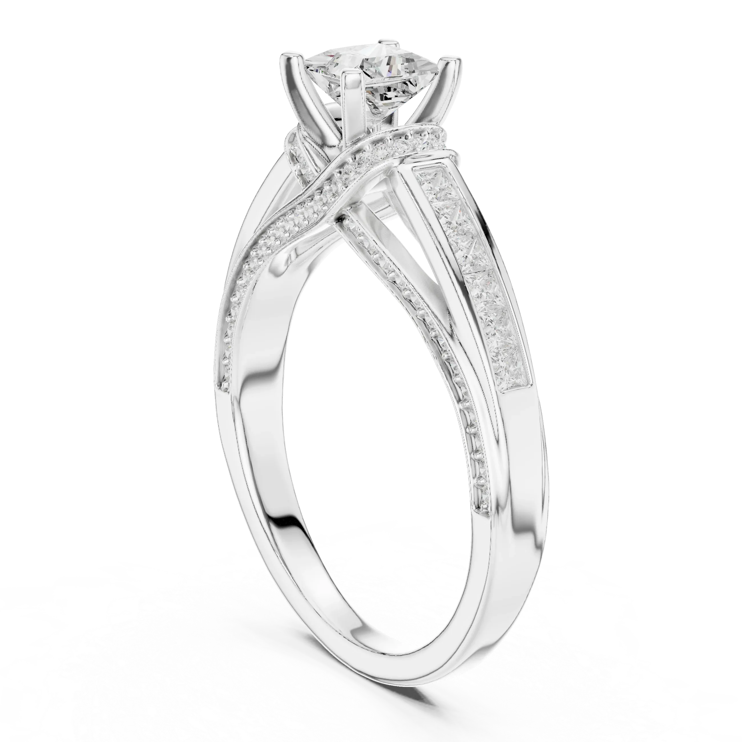 D Color Round Moissanite Scalloped Pavé Engagement Ring