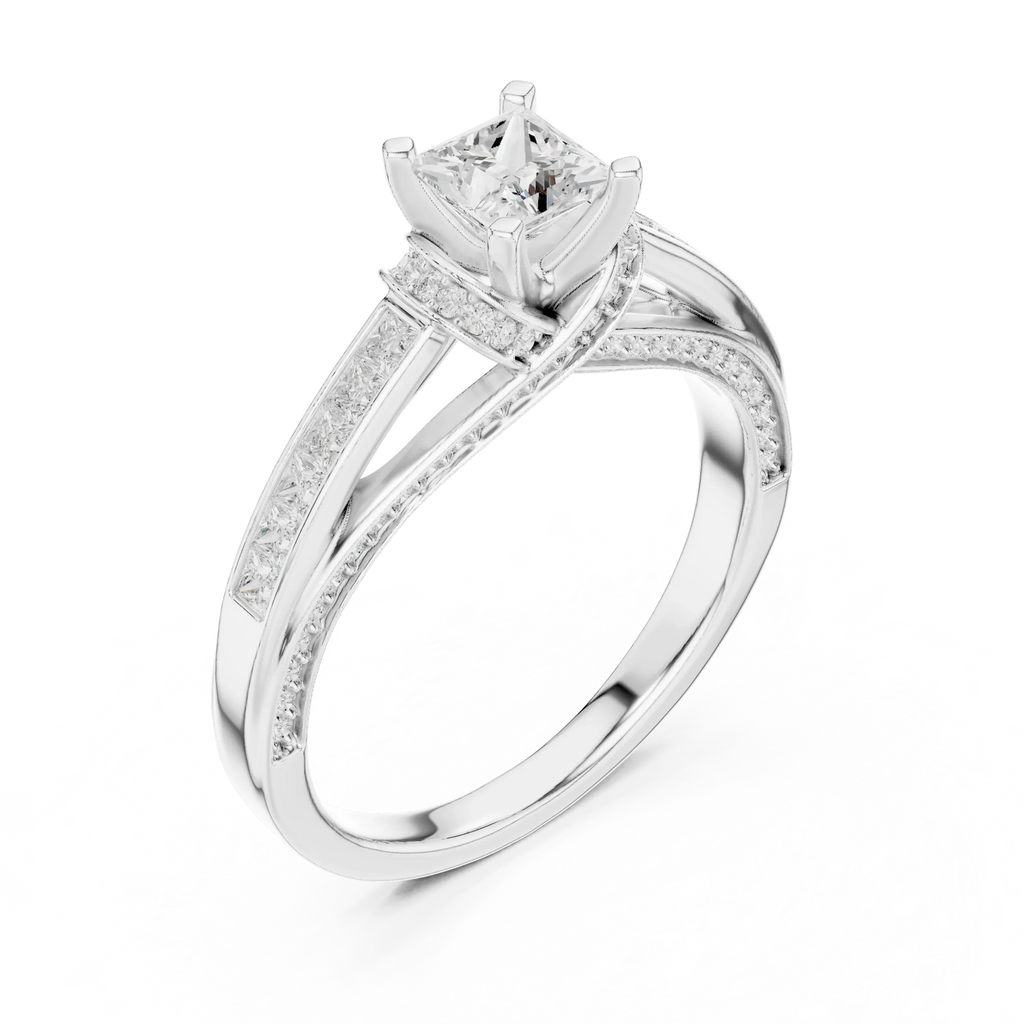 D Color Round Moissanite Scalloped Pavé Engagement Ring