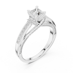 D Color Round Moissanite Scalloped Pavé Engagement Ring