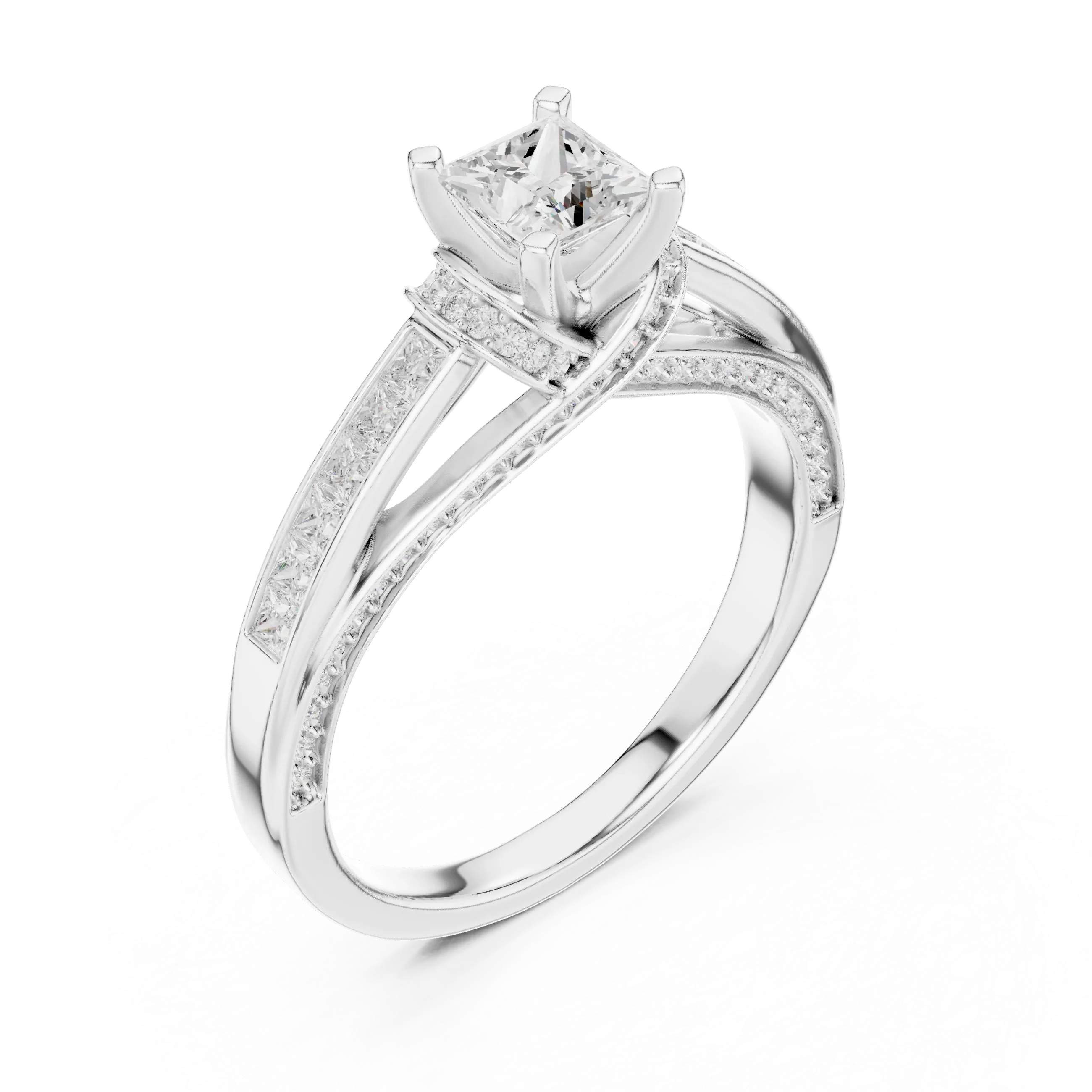 D Color Round Moissanite Scalloped Pavé Engagement Ring