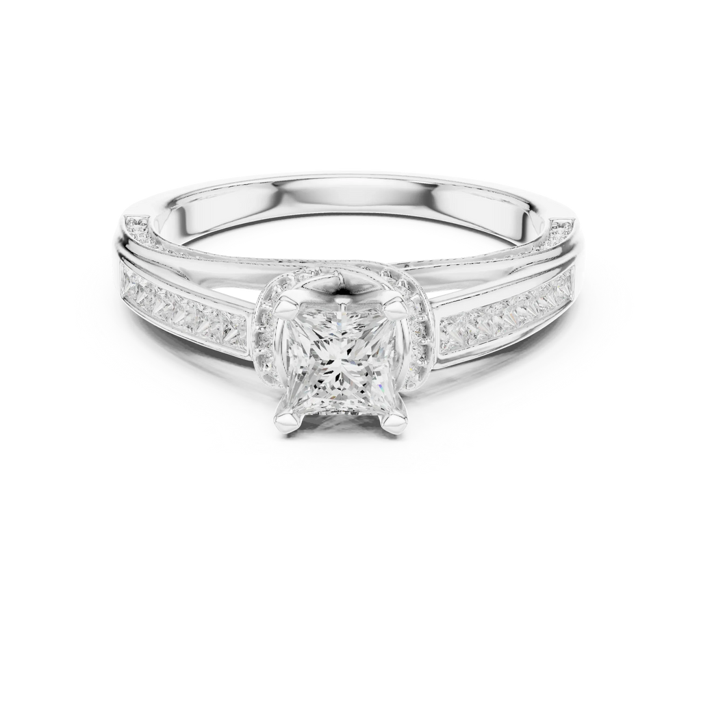 D Color Round Moissanite Scalloped Pavé Engagement Ring