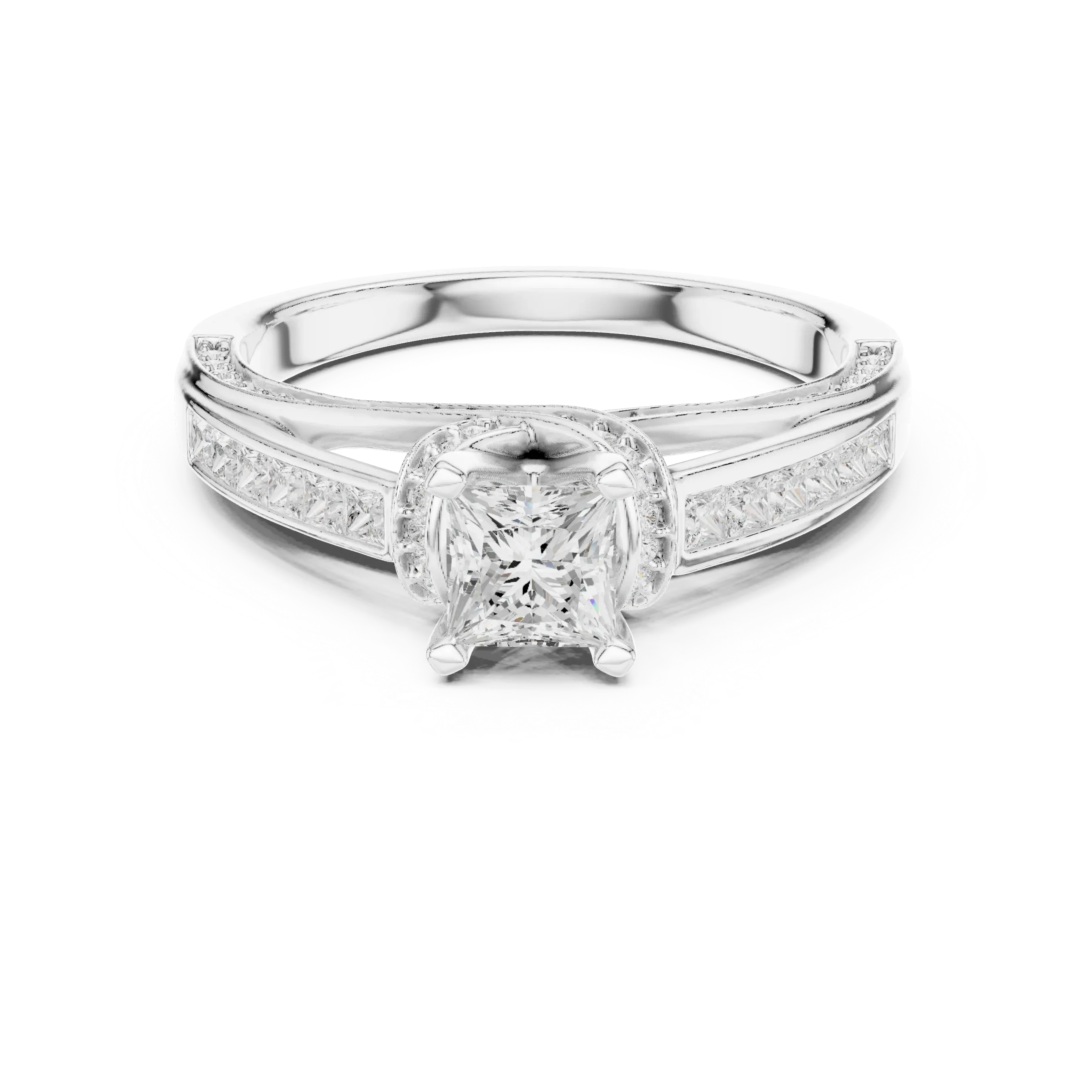 D Color Round Moissanite Scalloped Pavé Engagement Ring