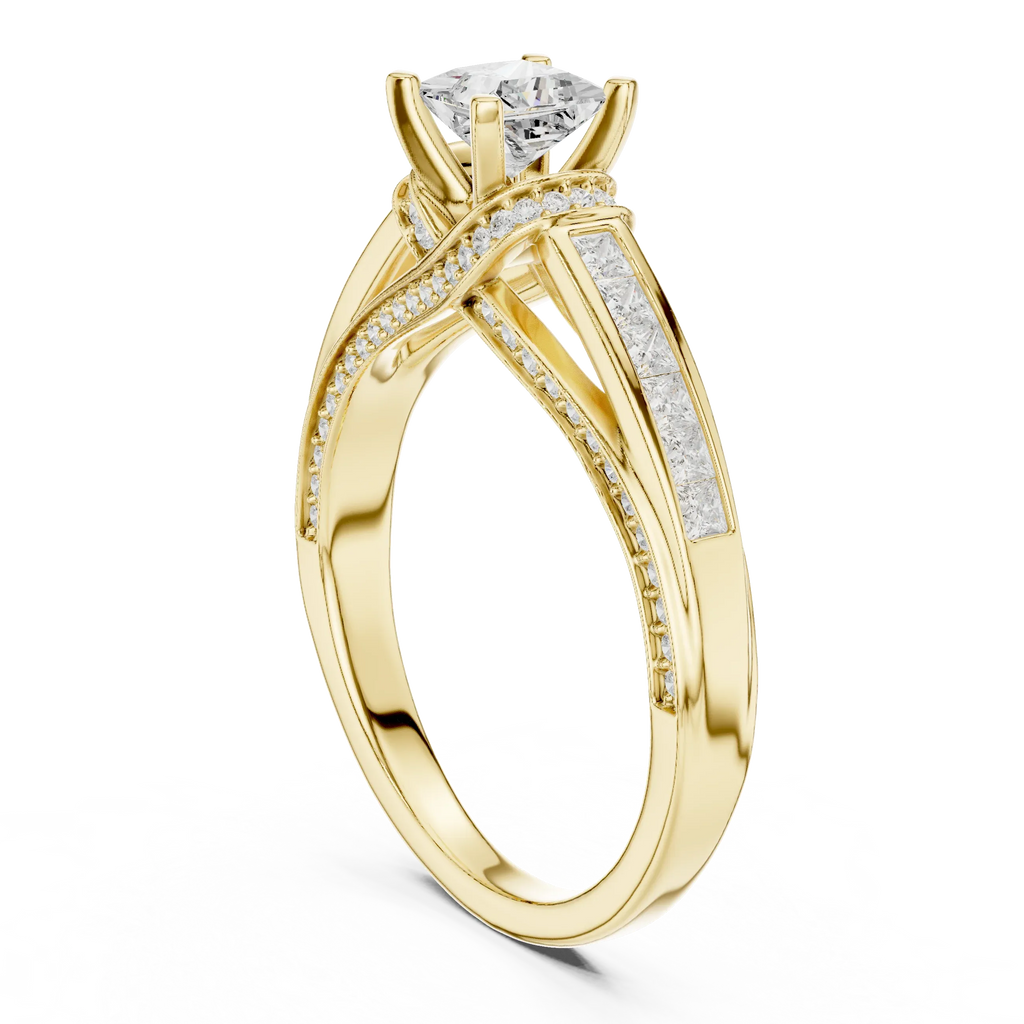 D Color Round Moissanite Scalloped Pavé Engagement Ring