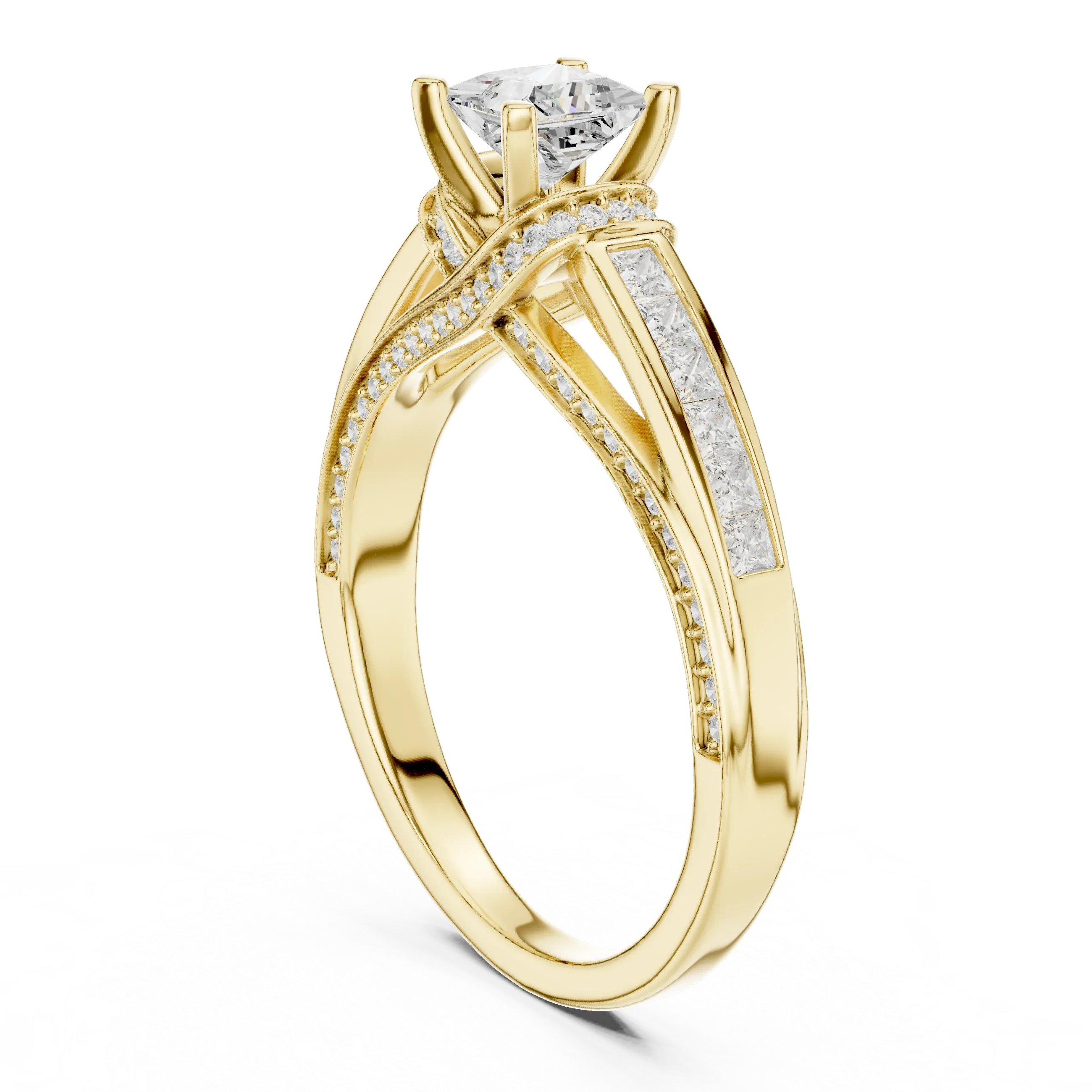 D Color Round Moissanite Scalloped Pavé Engagement Ring