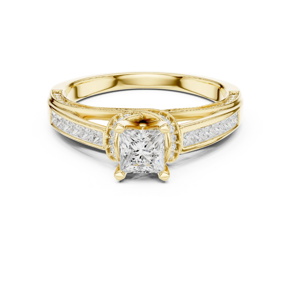 D Color Round Moissanite Scalloped Pavé Engagement Ring