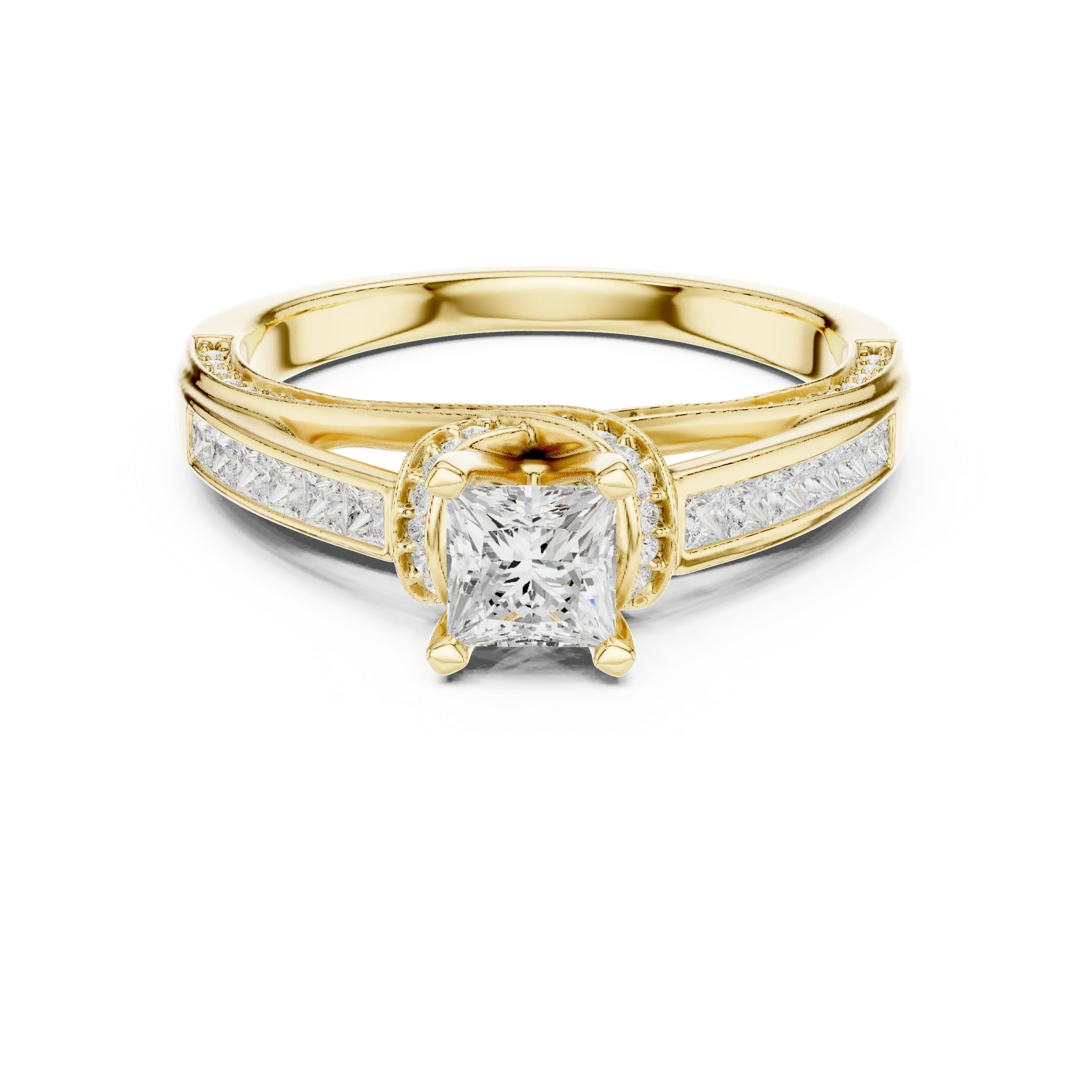 D Color Round Moissanite Scalloped Pavé Engagement Ring